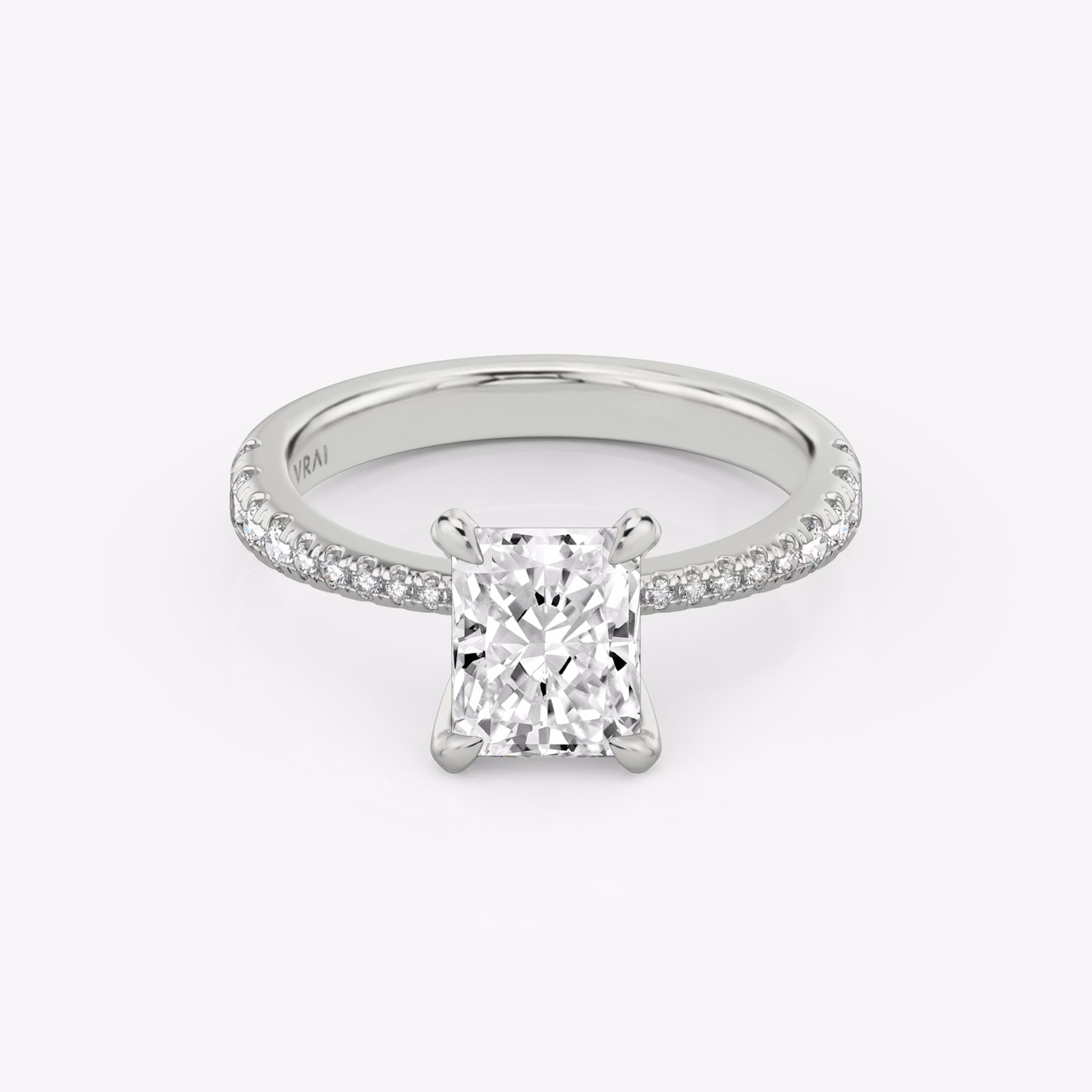 The Tapered Classic | Radiant | 18k | White Gold | bandAccent: Pavé | diamondOrientation: vertical | caratWeight: other