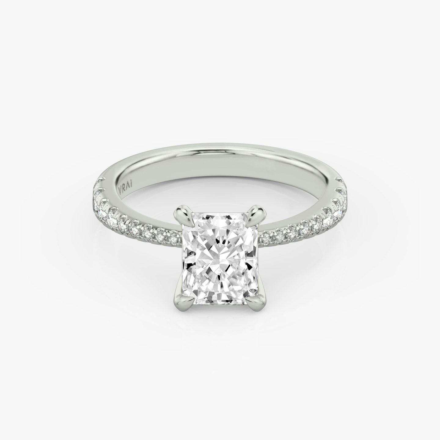 The Tapered Classic | Radiant | Platinum | bandAccent: Pavé | diamondOrientation: vertical | caratWeight: other