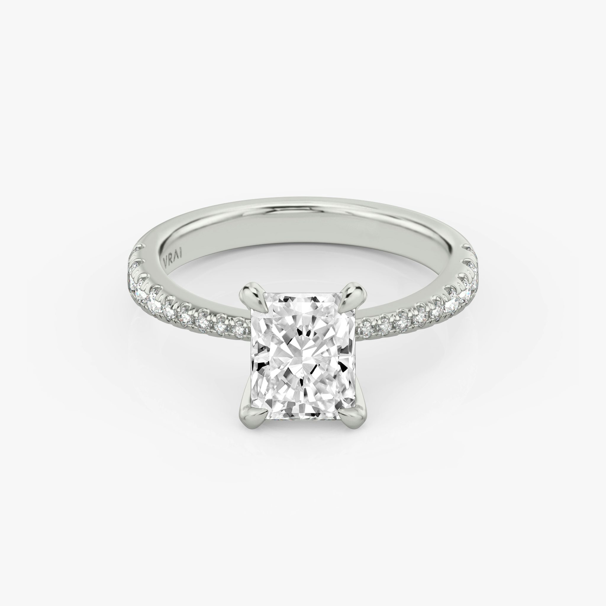 The Tapered Classic | Radiant | 18k | White Gold | bandAccent: Pavé | diamondOrientation: vertical | caratWeight: other