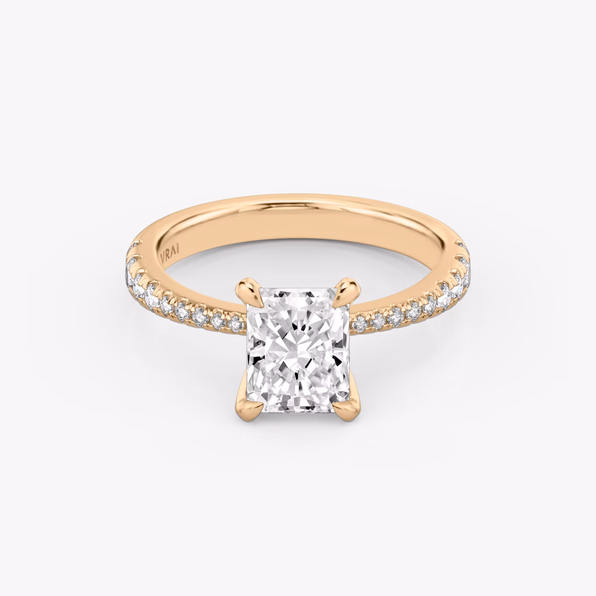 The Tapered Classic | Radiant | 14k | Rose Gold | bandAccent: Pavé | diamondOrientation: vertical | caratWeight: other