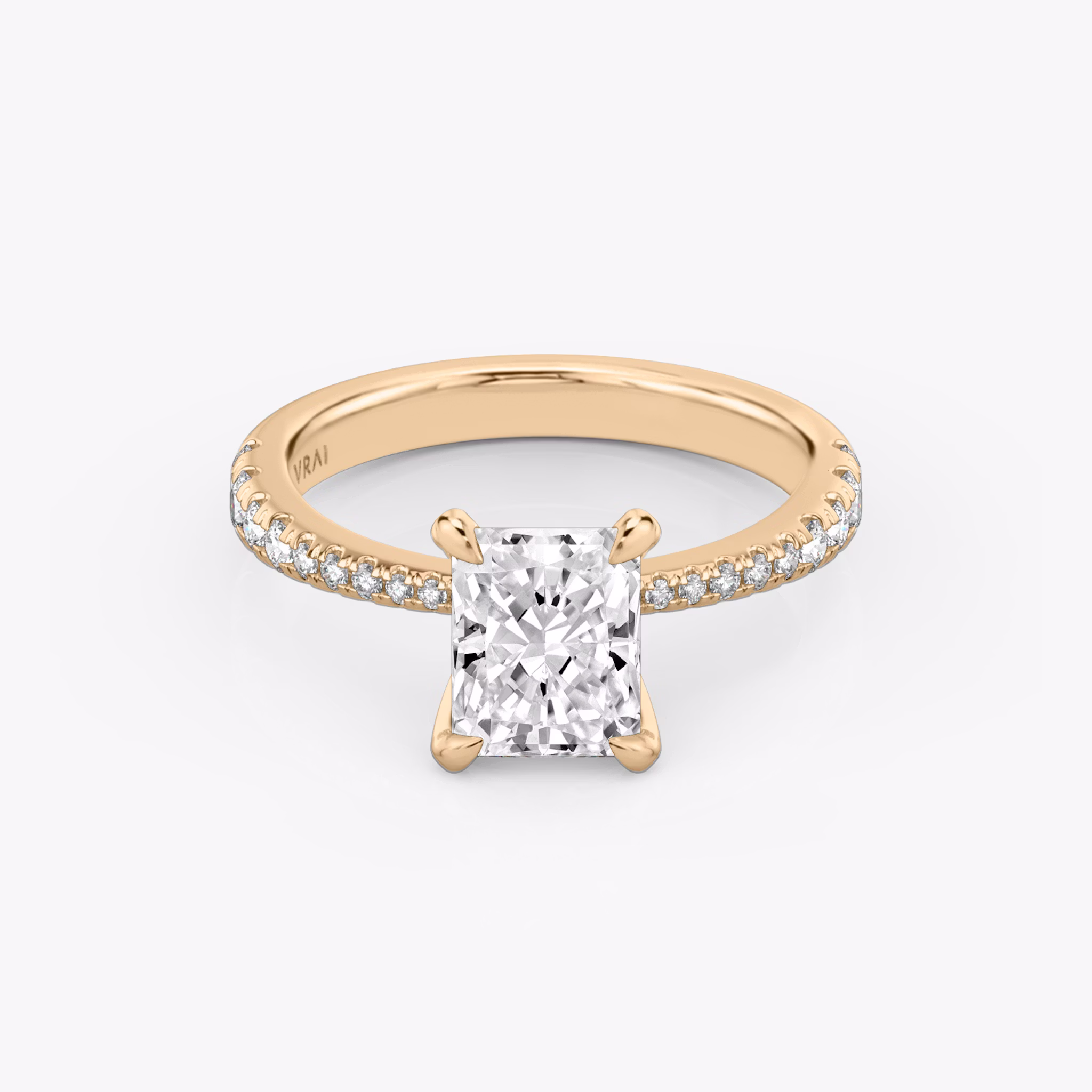 The Tapered Classic | Radiant | 14k | Rose Gold | bandAccent: Pavé | diamondOrientation: vertical | caratWeight: other