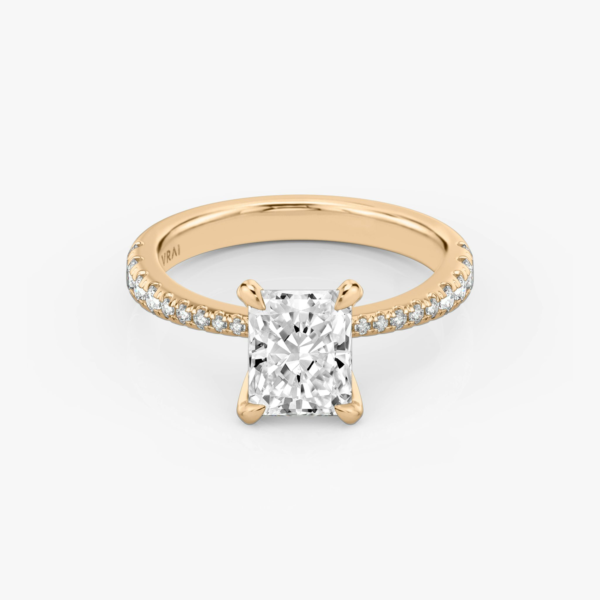 The Tapered Classic | Radiant | 14k | Rose Gold | bandAccent: Pavé | diamondOrientation: vertical | caratWeight: other