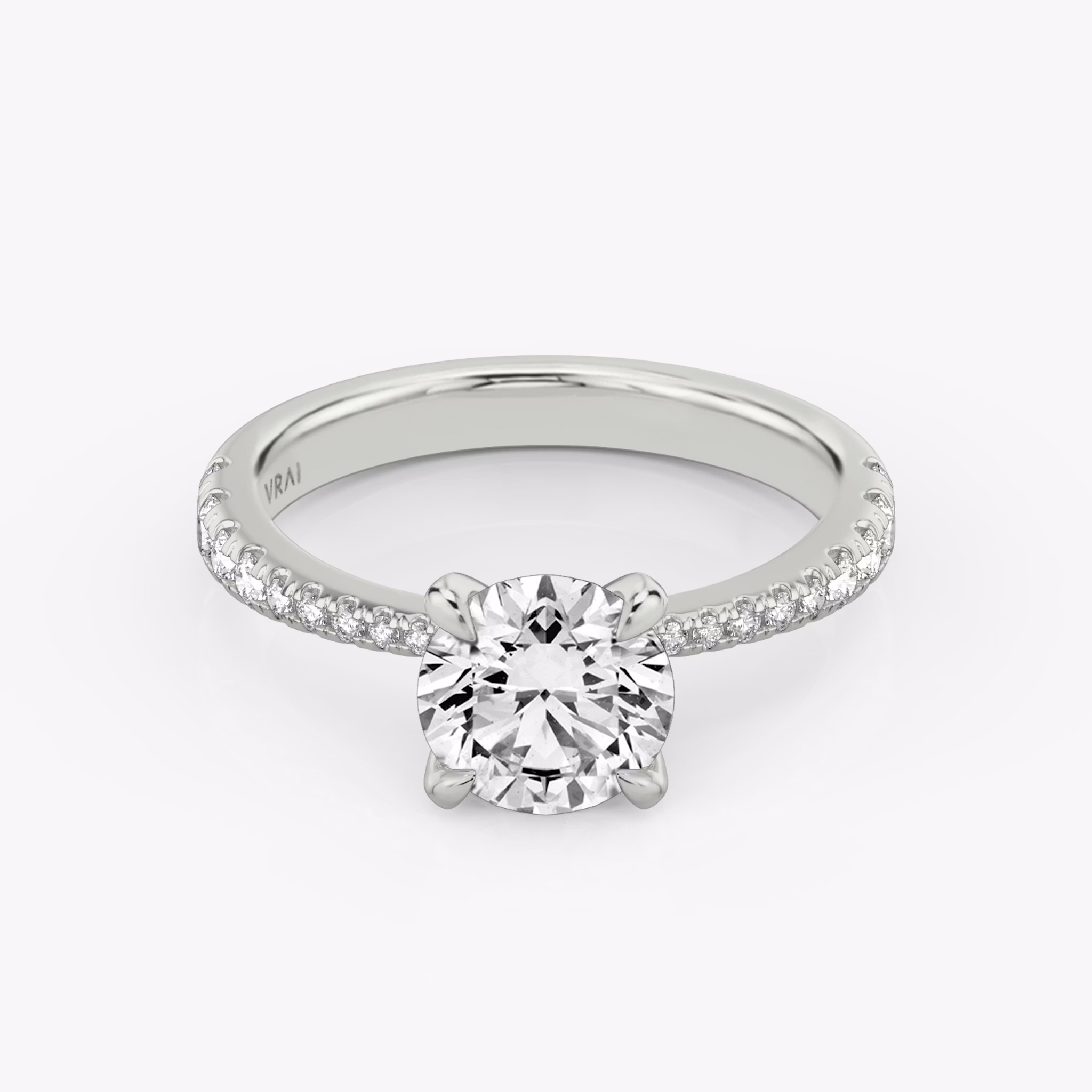 The Tapered Classic | Round Brilliant | 18k | White Gold | bandAccent: Pavé | caratWeight: 2.0ct | diamondOrientation: vertical