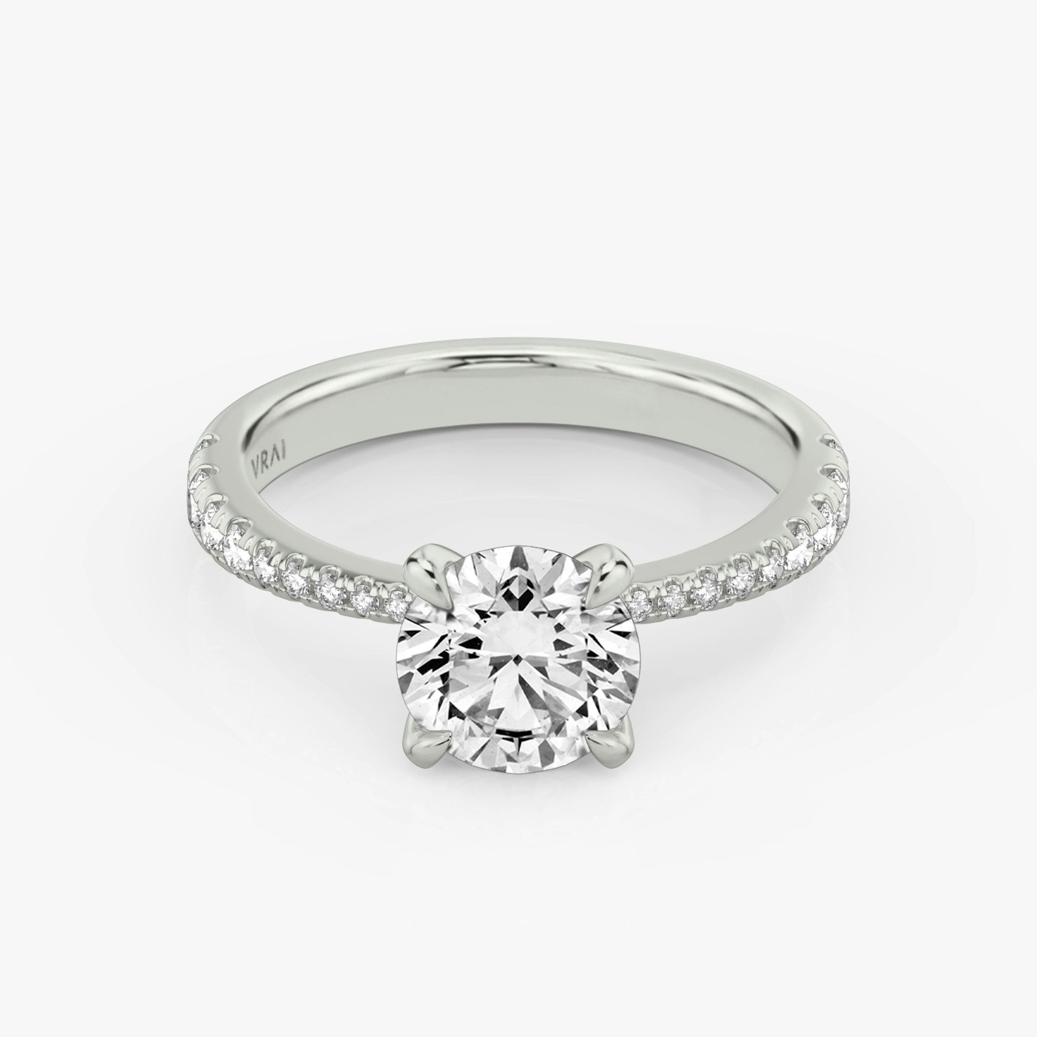 The Tapered Classic | Round Brilliant | 18k | White Gold | bandAccent: Pavé | caratWeight: 2.0ct | diamondOrientation: vertical