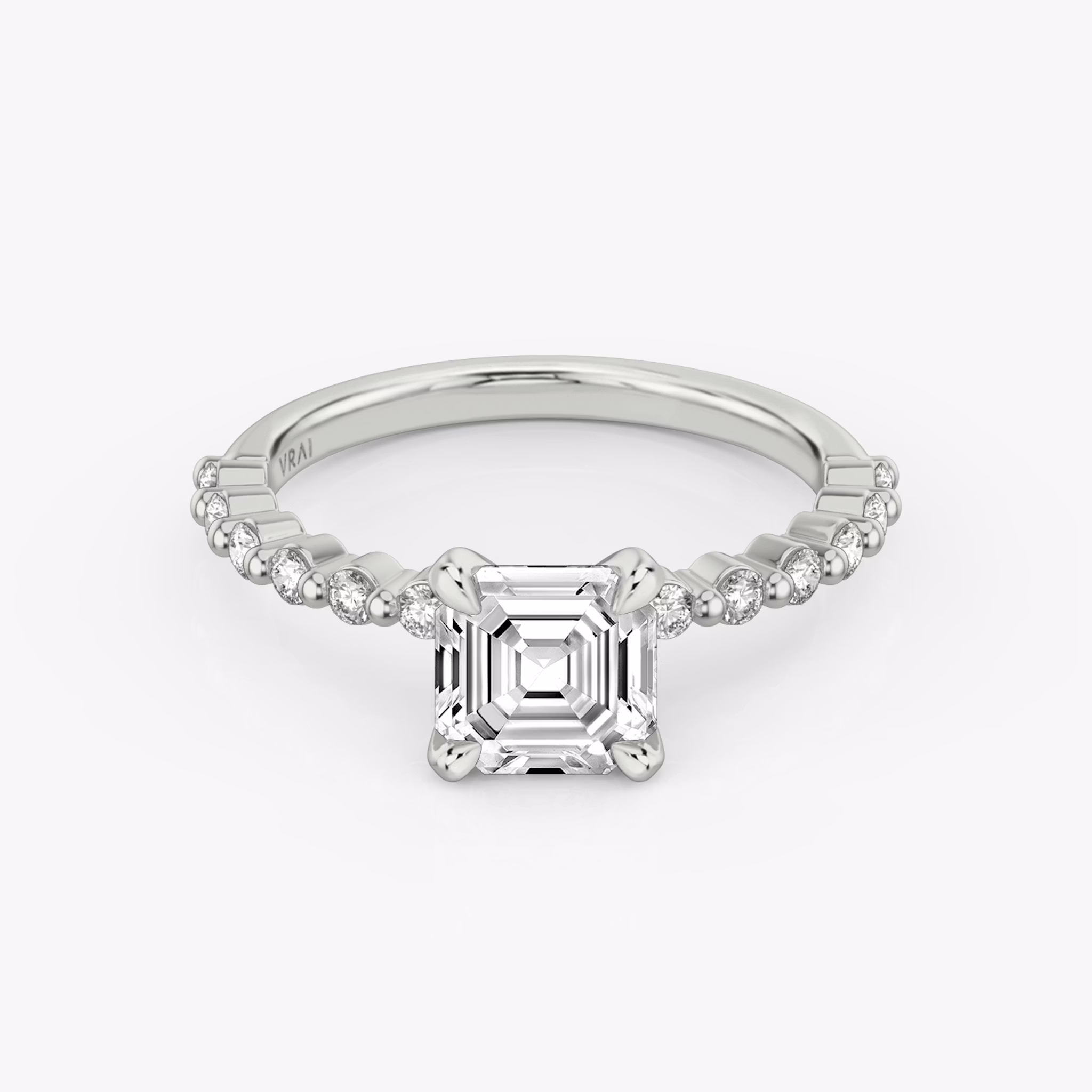 The Single Shared Prong | Asscher | 18k | White Gold | bandAccent: Plain | bandStoneStyle: original | diamondOrientation: vertical | caratWeight: other