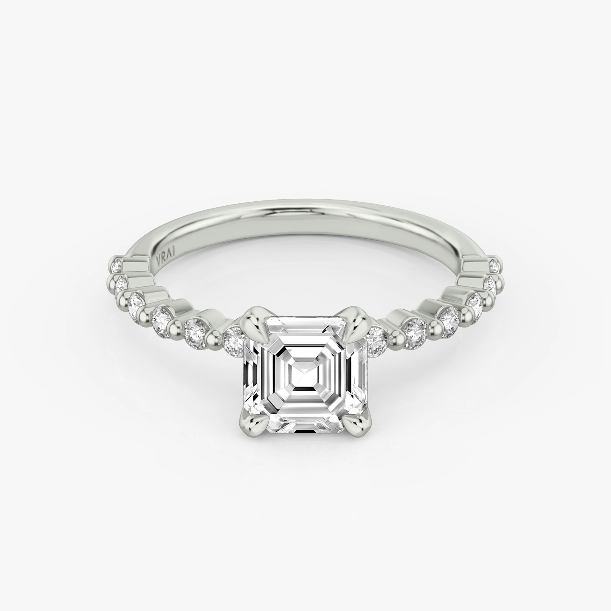 The Single Shared Prong | Asscher | 18k | White Gold | bandAccent: Plain | bandStoneStyle: original | diamondOrientation: vertical | caratWeight: other
