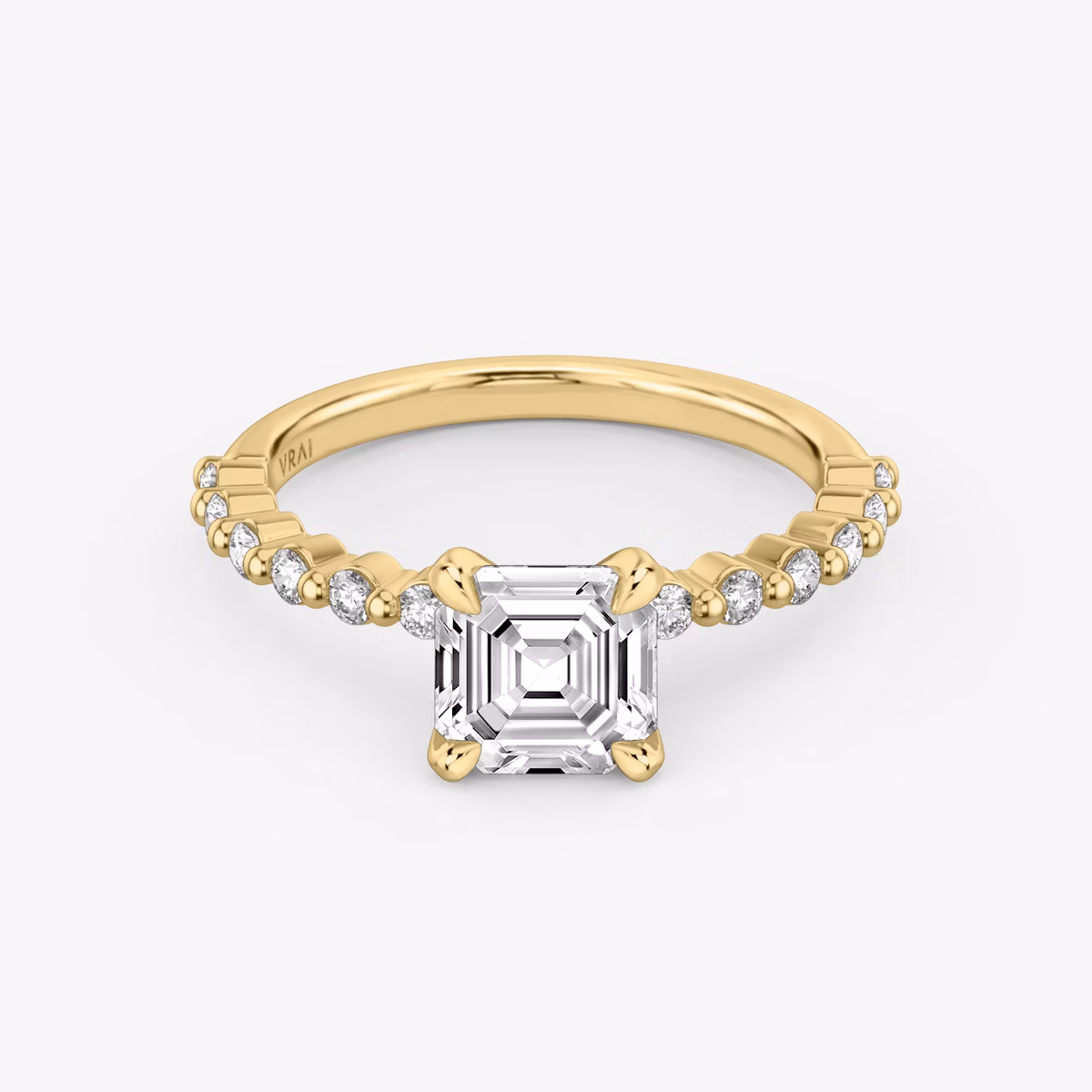 The Single Shared Prong | Asscher | 18k | Yellow Gold | bandAccent: Plain | bandStoneStyle: original | diamondOrientation: vertical | caratWeight: other