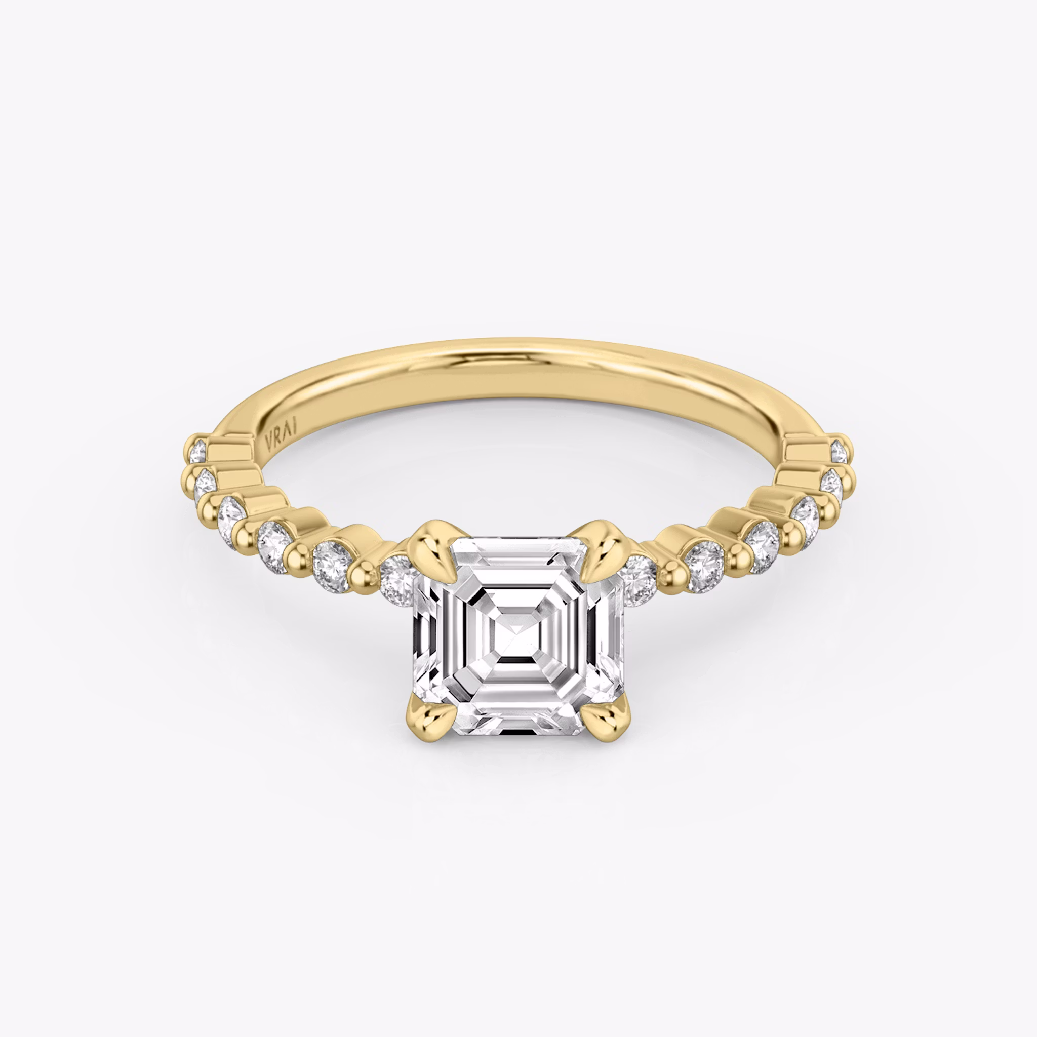 The Single Shared Prong | Asscher | 18k | Yellow Gold | bandAccent: Plain | bandStoneStyle: original | diamondOrientation: vertical | caratWeight: other