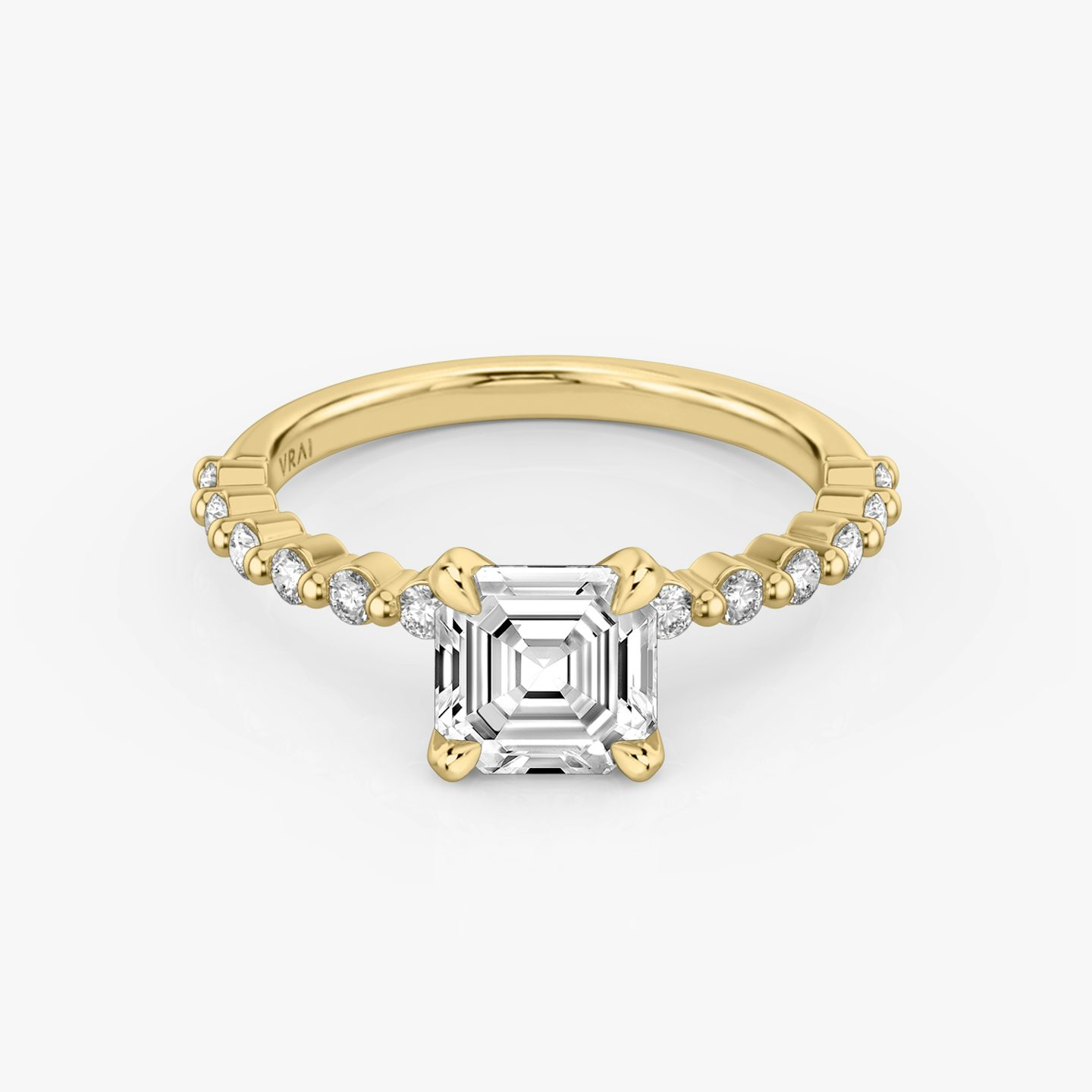 The Single Shared Prong | Asscher | 18k | Yellow Gold | bandAccent: Plain | bandStoneStyle: original | diamondOrientation: vertical | caratWeight: other