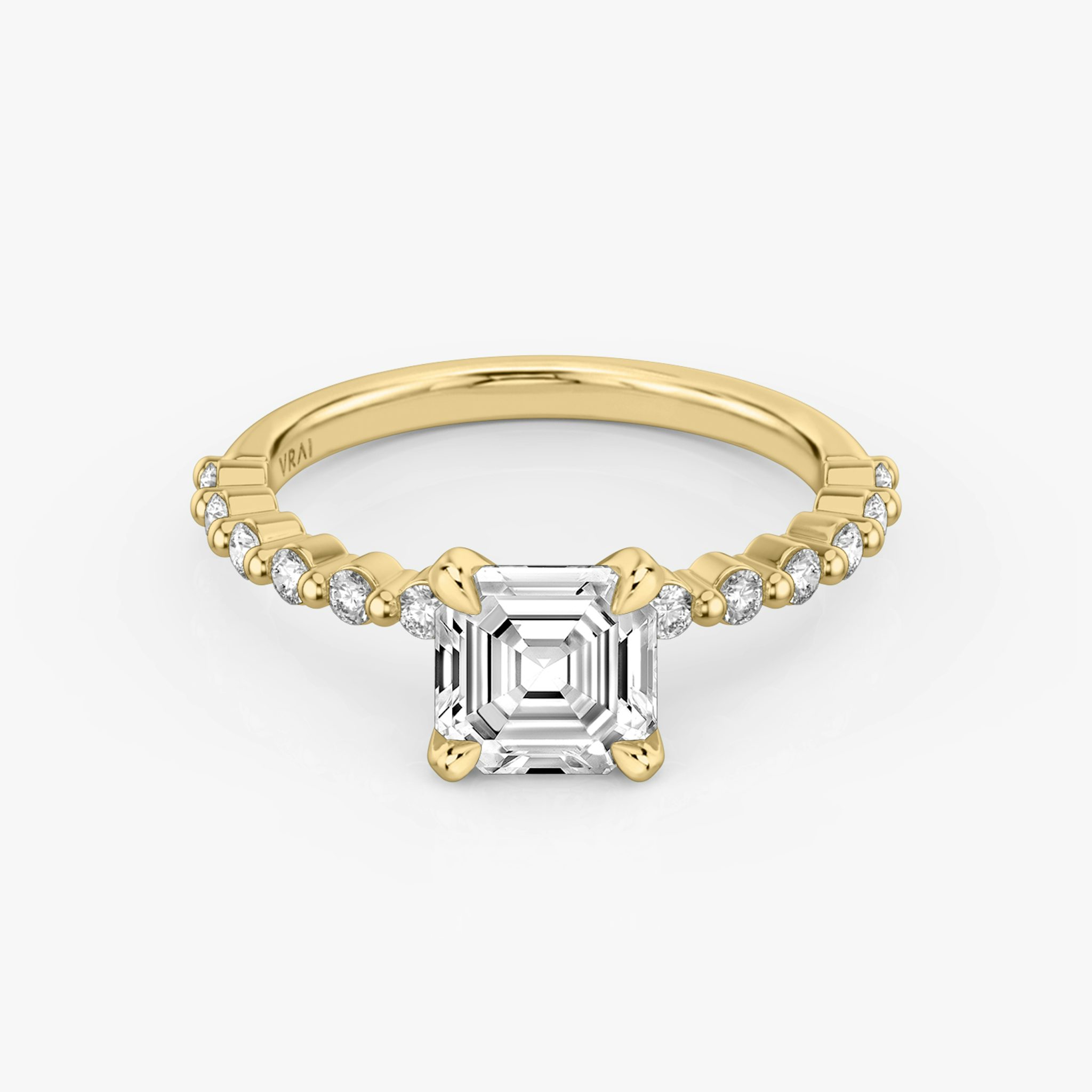 The Single Shared Prong | Asscher | 18k | Yellow Gold | bandAccent: Plain | bandStoneStyle: original | diamondOrientation: vertical | caratWeight: other