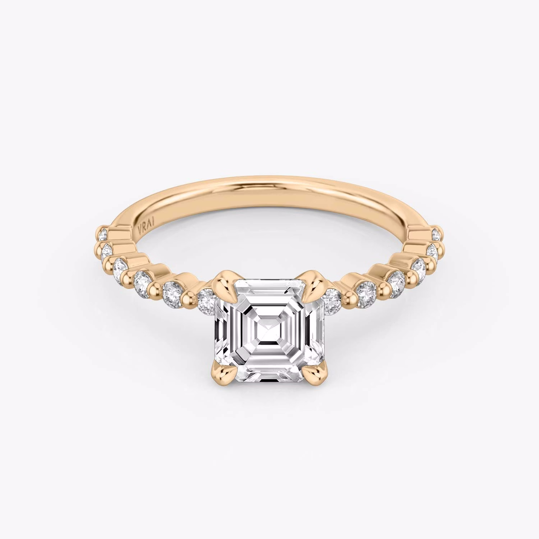 The Single Shared Prong | Asscher | 14k | Rose Gold | bandAccent: Plain | bandStoneStyle: original | diamondOrientation: vertical | caratWeight: other