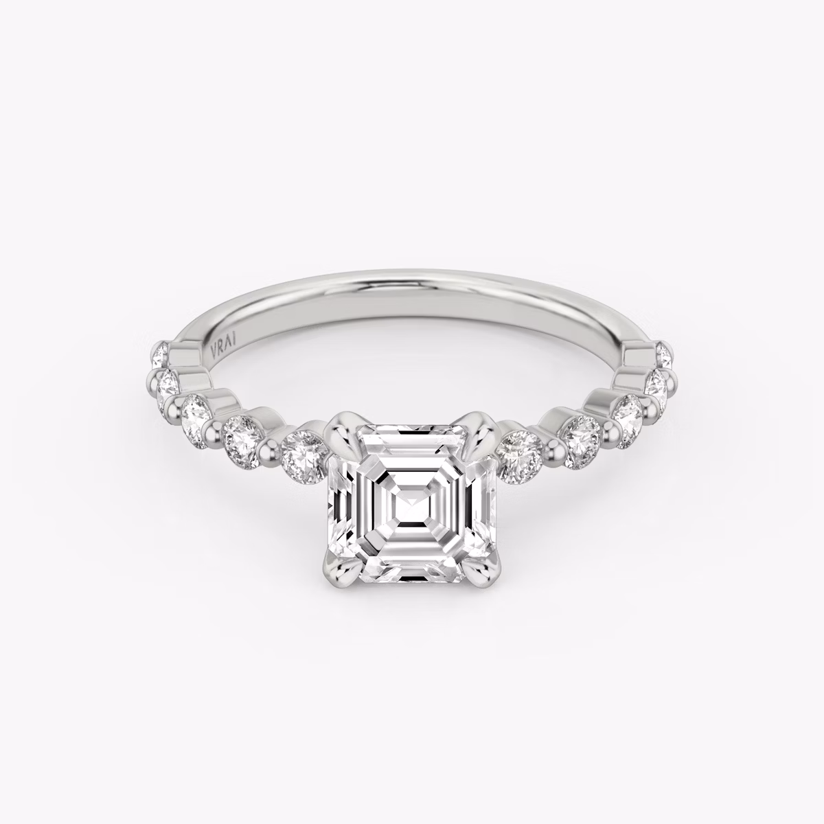 The Single Shared Prong | Asscher | Platinum | bandAccent: Plain | bandStoneStyle: large | diamondOrientation: vertical | caratWeight: other