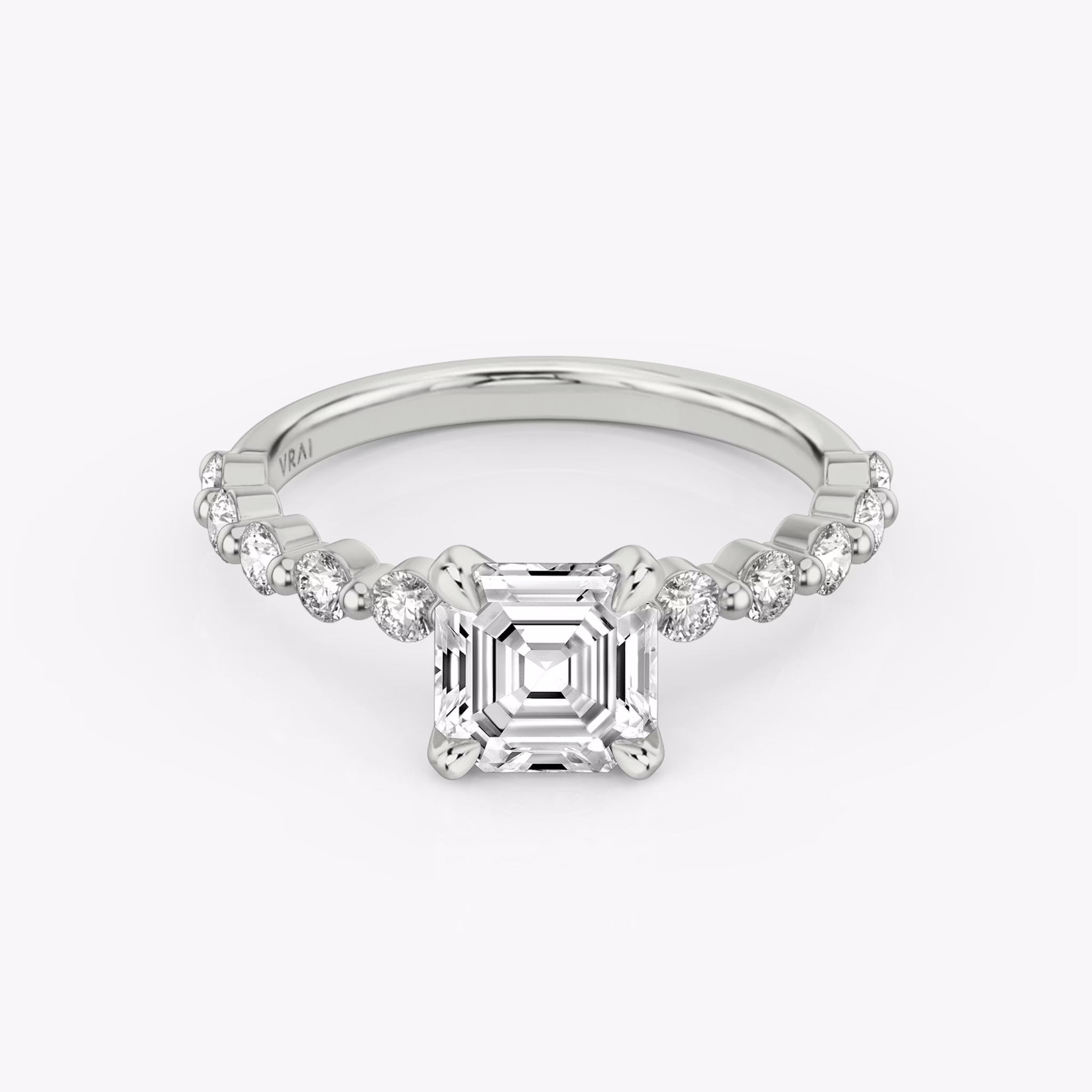 The Single Shared Prong | Asscher | 18k | White Gold | bandAccent: Plain | bandStoneStyle: large | diamondOrientation: vertical | caratWeight: other