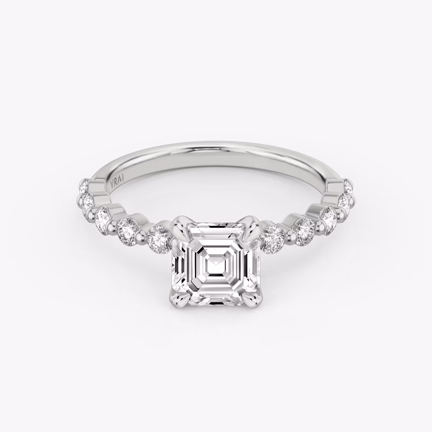 The Single Shared Prong | Asscher | 18k | White Gold | bandAccent: Plain | bandStoneStyle: large | diamondOrientation: vertical | caratWeight: other