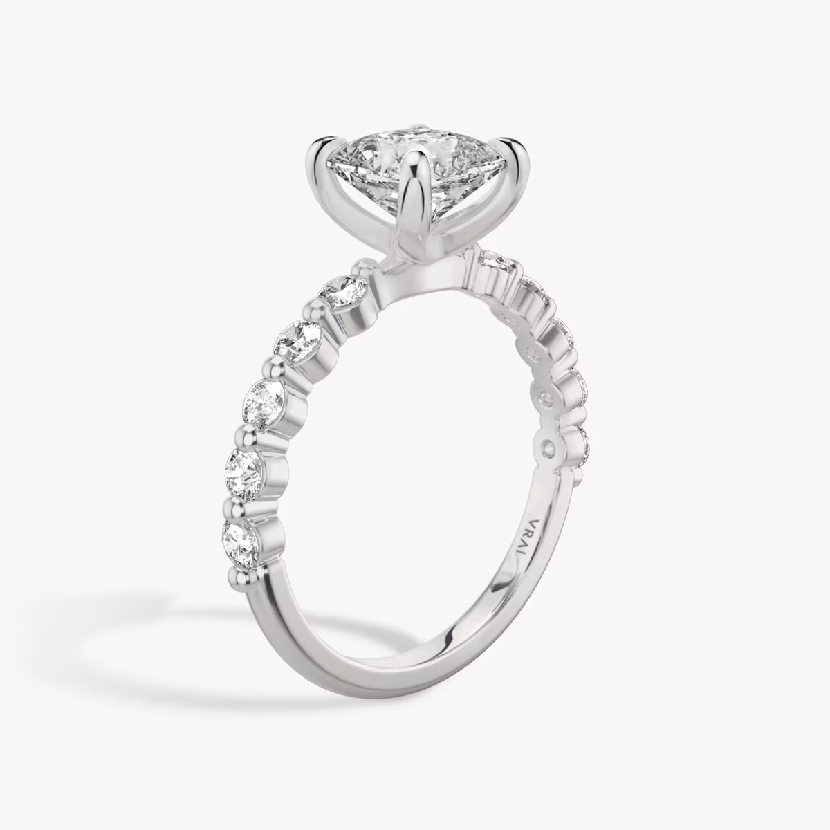 The Single Shared Prong | Asscher | Platinum | bandAccent: Plain | bandStoneStyle: large | diamondOrientation: vertical | caratWeight: other