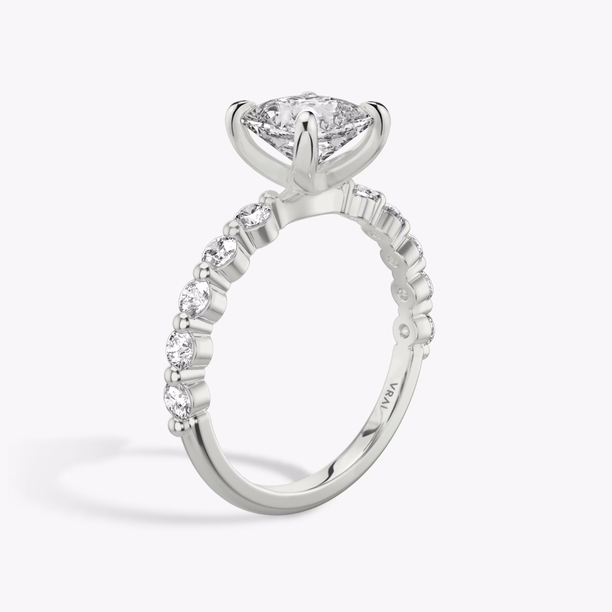 The Single Shared Prong | Asscher | 18k | White Gold | bandAccent: Plain | bandStoneStyle: large | diamondOrientation: vertical | caratWeight: other
