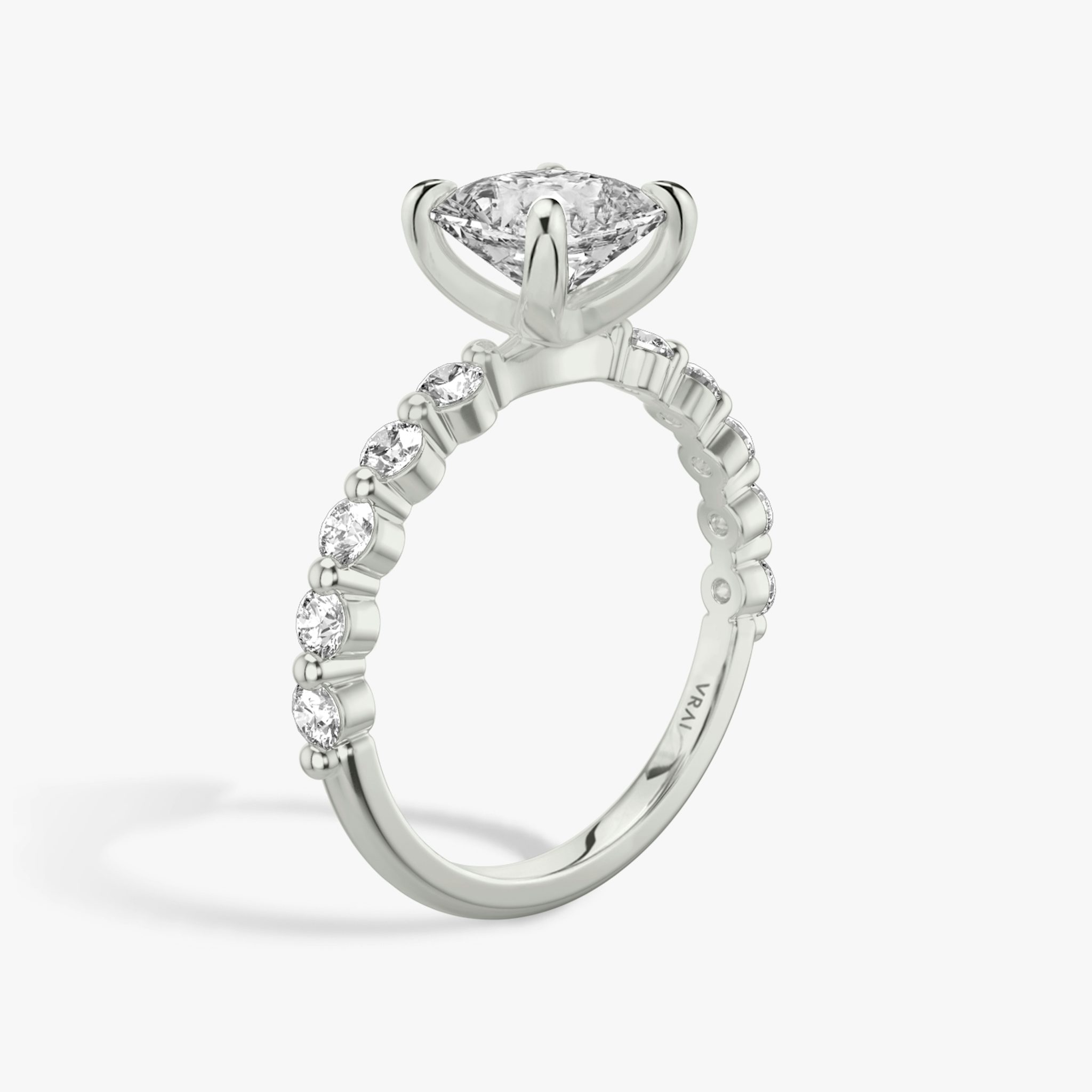 The Single Shared Prong | Asscher | 18k | White Gold | bandAccent: Plain | bandStoneStyle: large | diamondOrientation: vertical | caratWeight: other