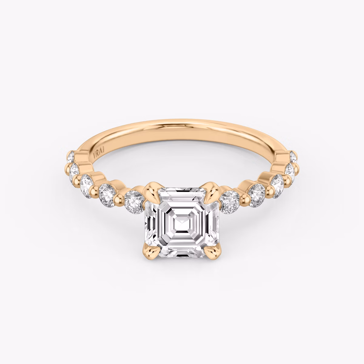 The Single Shared Prong | Asscher | 14k | Rose Gold | bandAccent: Plain | bandStoneStyle: large | diamondOrientation: vertical | caratWeight: other