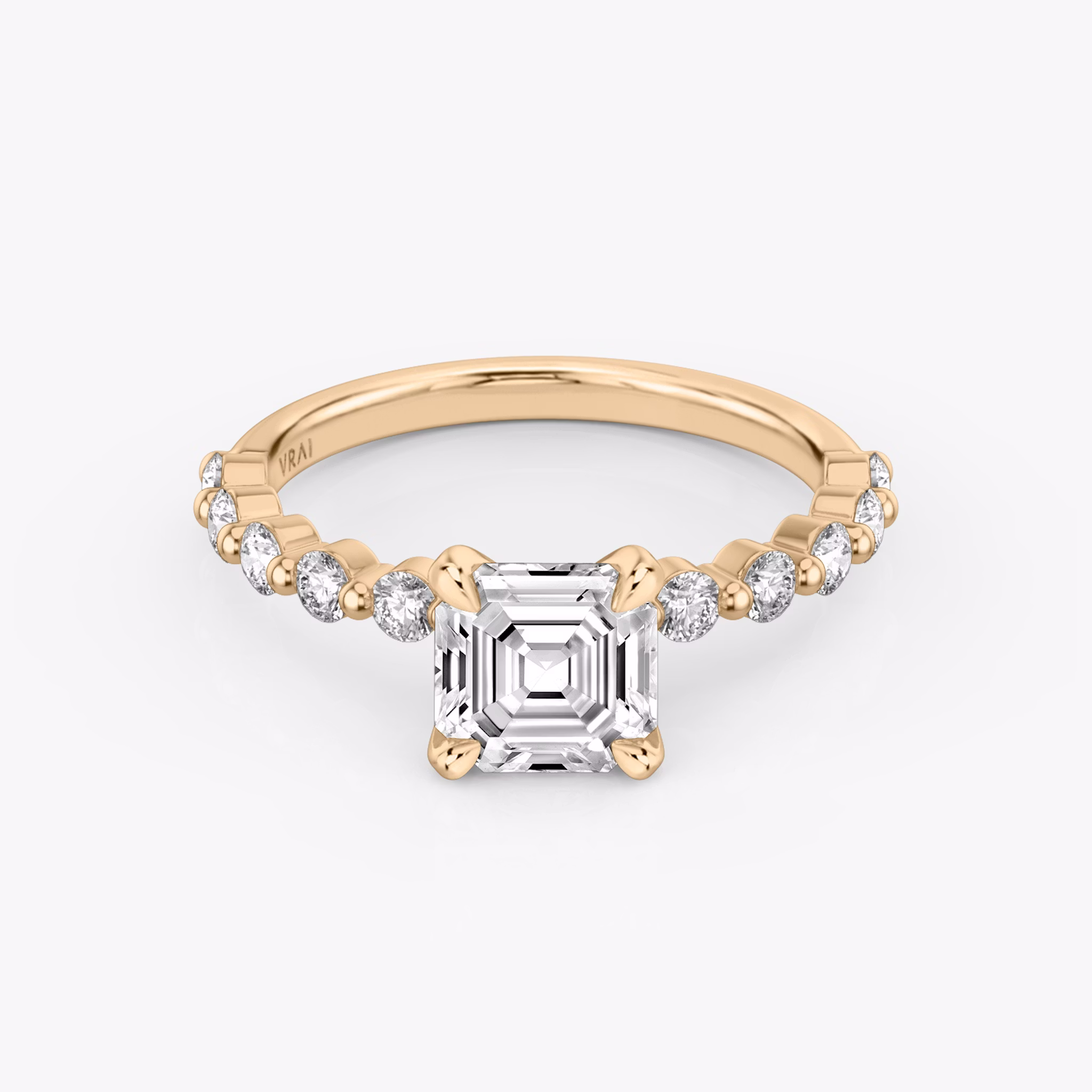 The Single Shared Prong | Asscher | 14k | Rose Gold | bandAccent: Plain | bandStoneStyle: large | diamondOrientation: vertical | caratWeight: other