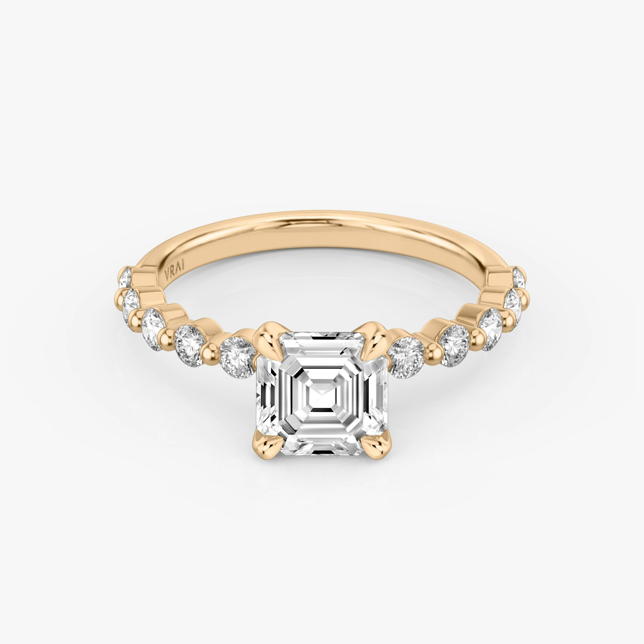 The Single Shared Prong | Asscher | 14k | Rose Gold | bandAccent: Plain | bandStoneStyle: large | diamondOrientation: vertical | caratWeight: other