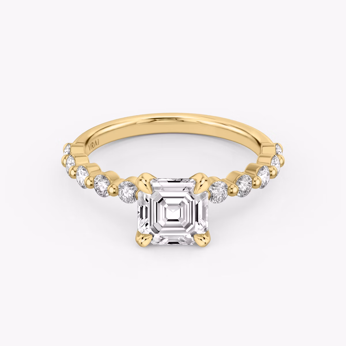 The Single Shared Prong | Asscher | 18k | Yellow Gold | bandAccent: Plain | bandStoneStyle: large | diamondOrientation: vertical | caratWeight: other