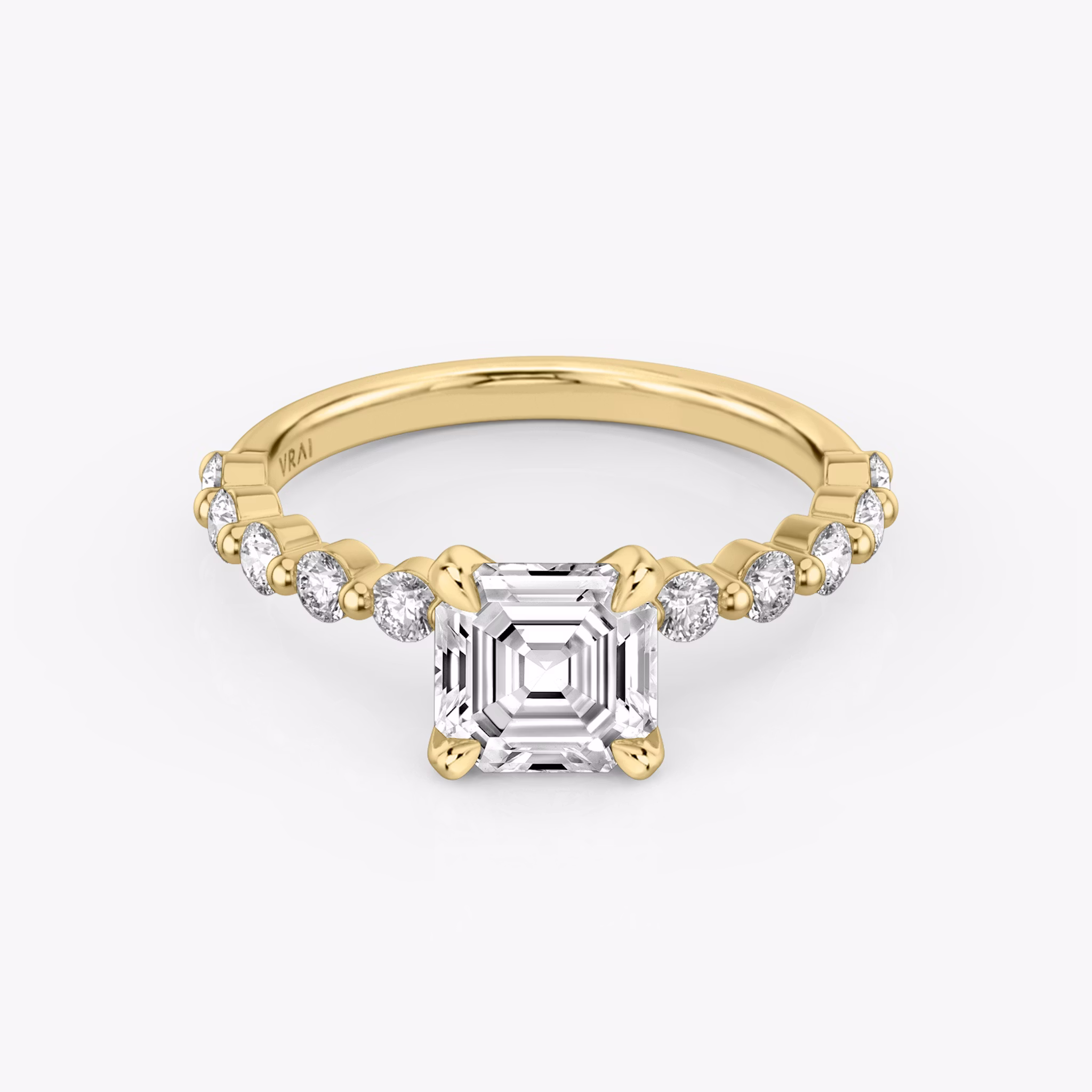 The Single Shared Prong | Asscher | 18k | Yellow Gold | bandAccent: Plain | bandStoneStyle: large | diamondOrientation: vertical | caratWeight: other