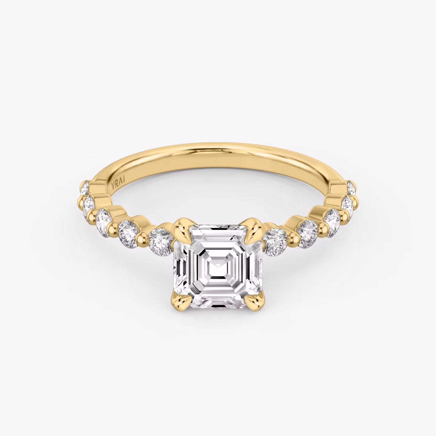 The Single Shared Prong | Asscher | 18k | Yellow Gold | bandAccent: Plain | bandStoneStyle: large | diamondOrientation: vertical | caratWeight: other