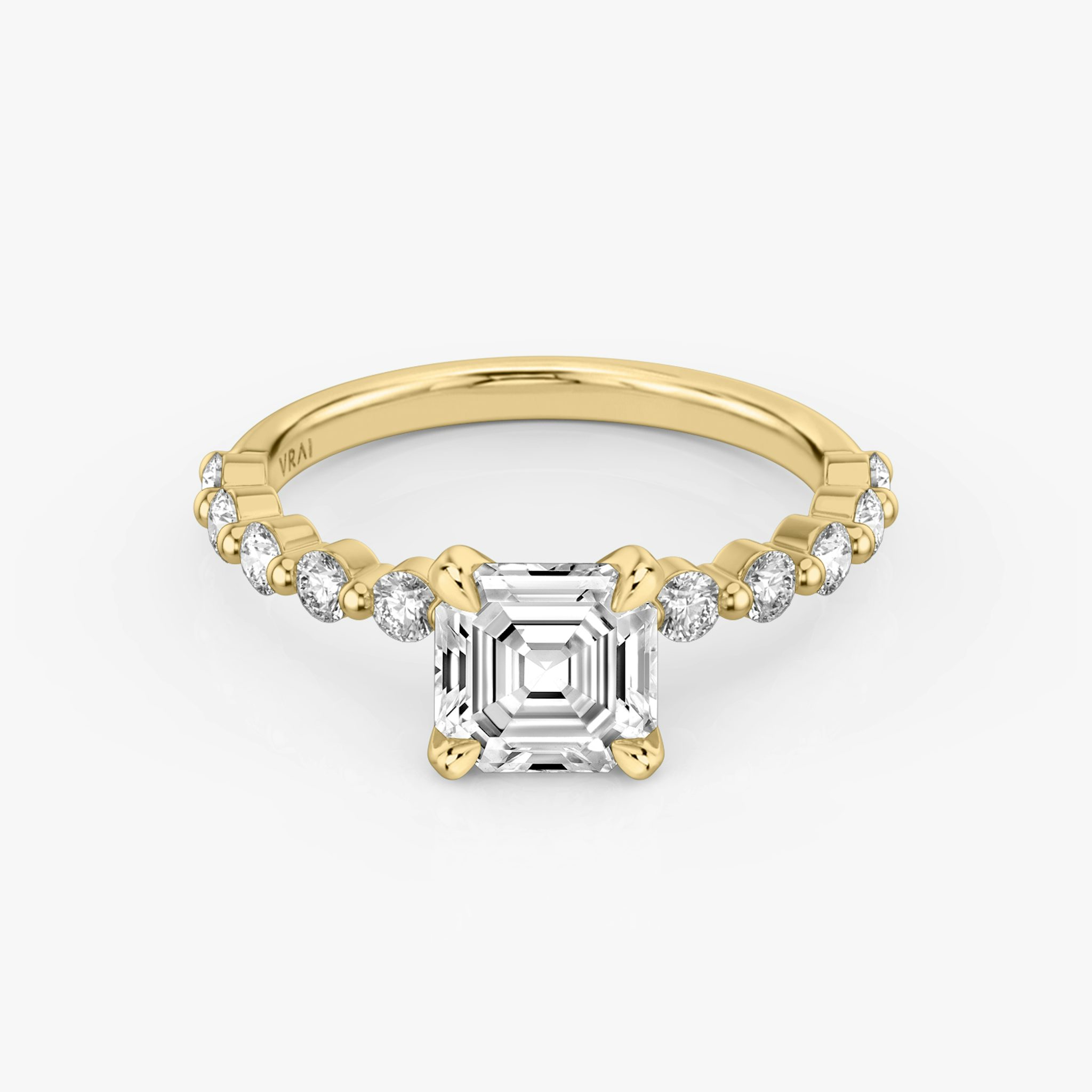 The Single Shared Prong | Asscher | 18k | Yellow Gold | bandAccent: Plain | bandStoneStyle: large | diamondOrientation: vertical | caratWeight: other