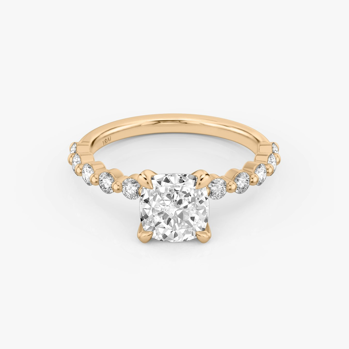 Single Shared Prong | Cushion | 14k | Roségold | bandAccent: Ohne Pavé-Besatz | bandStoneStyle: large | diamondOrientation: vertical | caratWeight: other