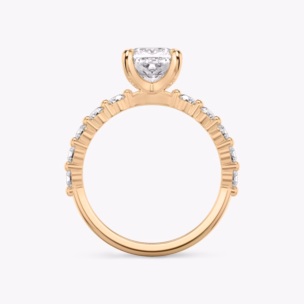 The Single Shared Prong | Cushion | 14k | Rose Gold | bandAccent: Plain | bandStoneStyle: large | diamondOrientation: vertical | caratWeight: other