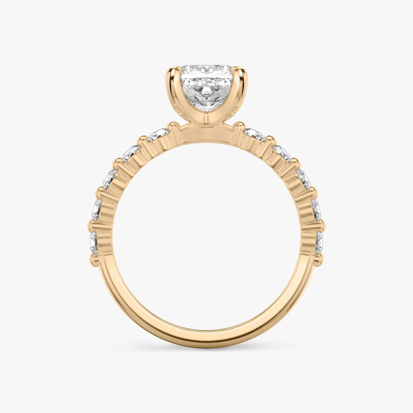 Single Shared Prong | Cushion | 14k | Roségold | bandAccent: Ohne Pavé-Besatz | bandStoneStyle: large | diamondOrientation: vertical | caratWeight: other