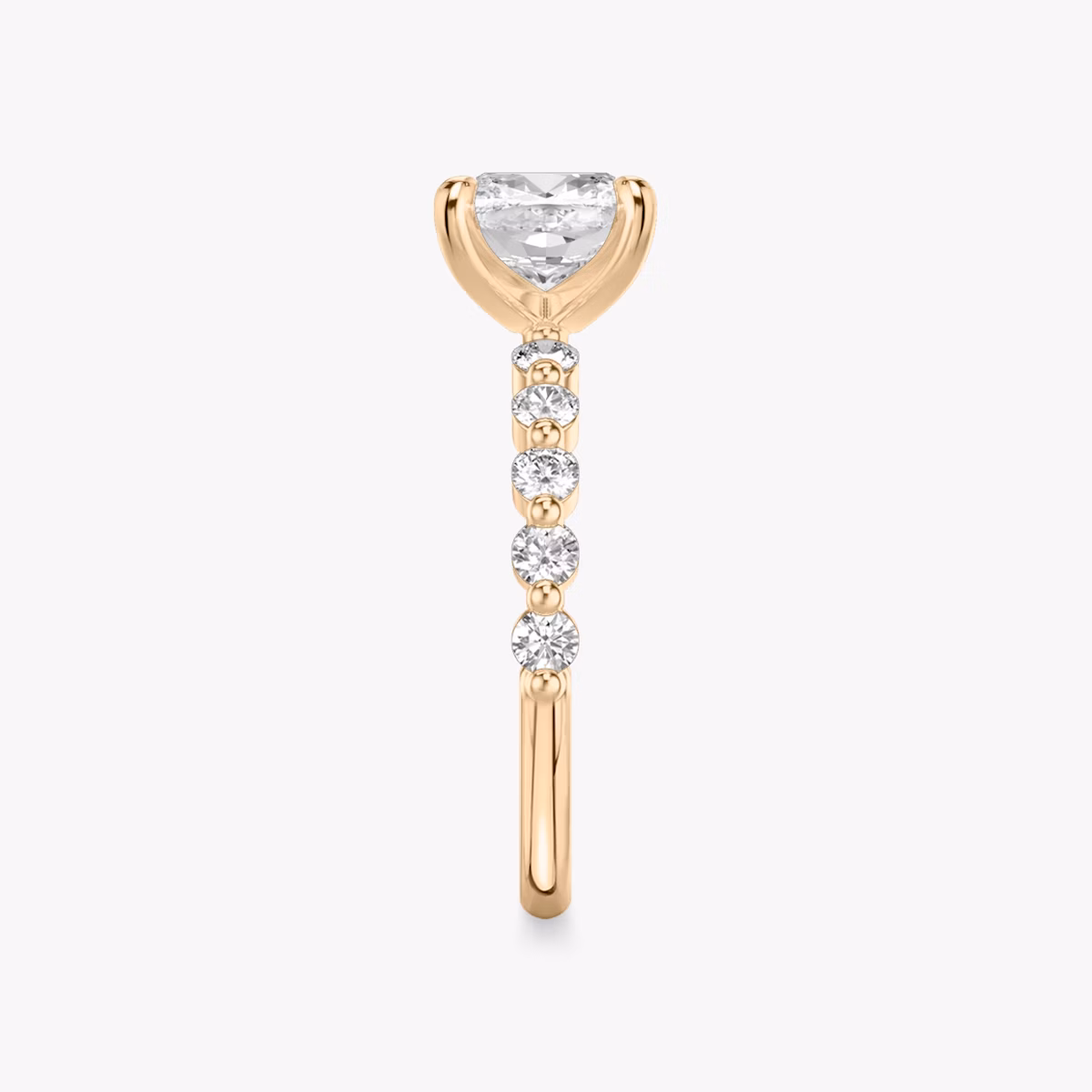 The Single Shared Prong | Cushion | 14k | Rose Gold | bandAccent: Plain | bandStoneStyle: large | diamondOrientation: vertical | caratWeight: other