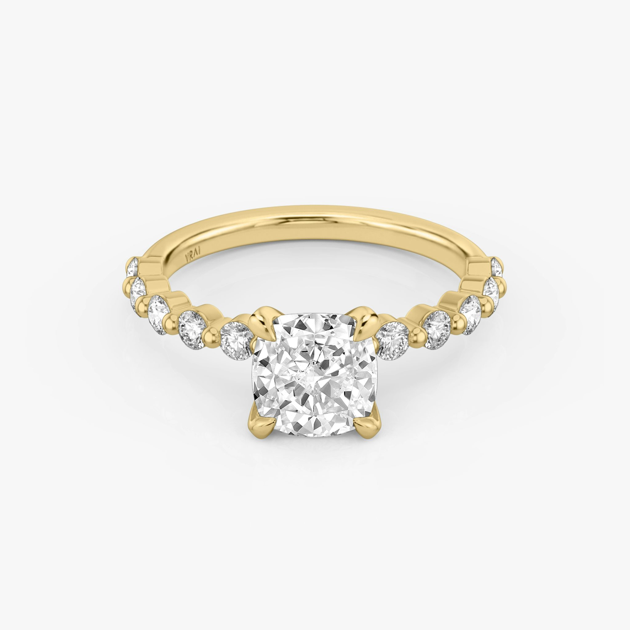 The Single Shared Prong | Cushion | 18k | Yellow Gold | bandAccent: Plain | bandStoneStyle: large | diamondOrientation: vertical | caratWeight: other