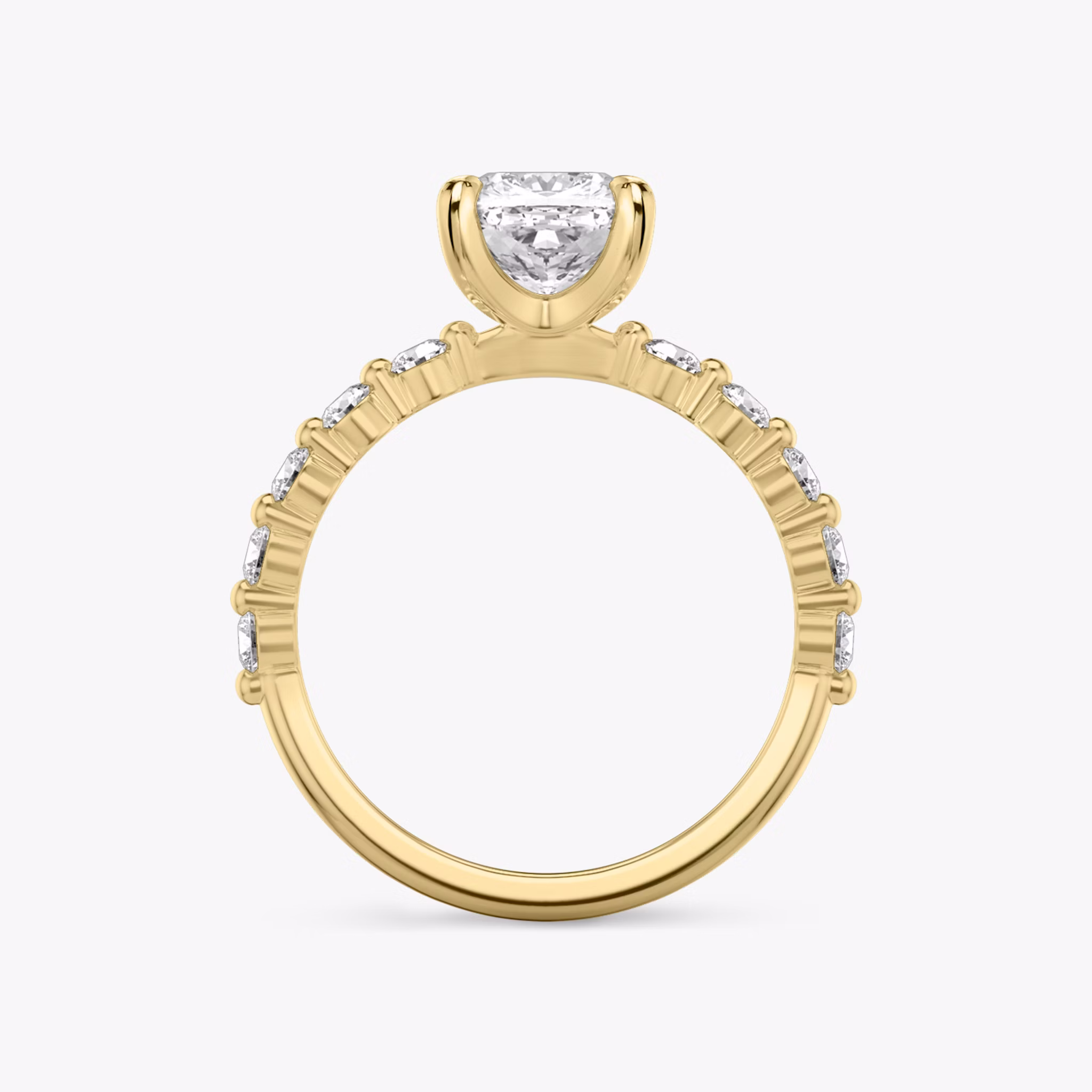 The Single Shared Prong | Cushion | 18k | Yellow Gold | bandAccent: Plain | bandStoneStyle: large | diamondOrientation: vertical | caratWeight: other