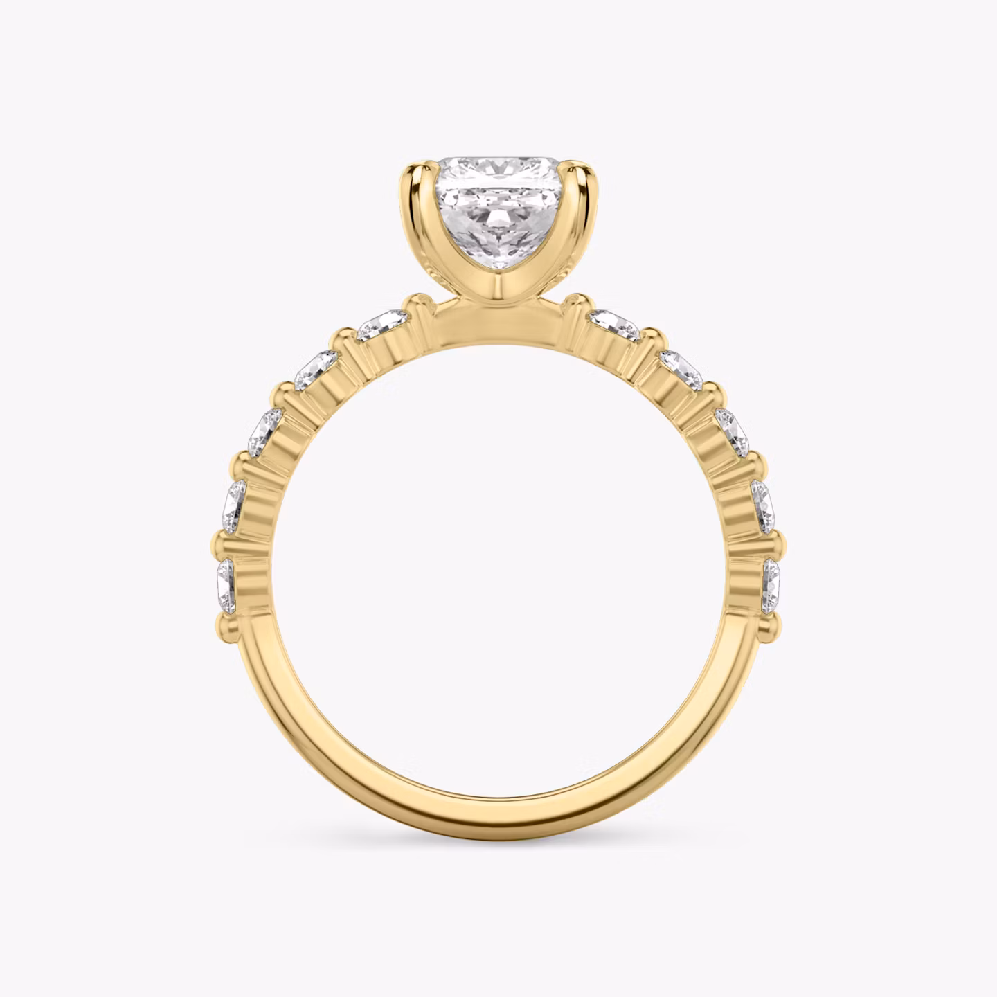 The Single Shared Prong | Cushion | 18k | Yellow Gold | bandAccent: Plain | bandStoneStyle: large | diamondOrientation: vertical | caratWeight: other