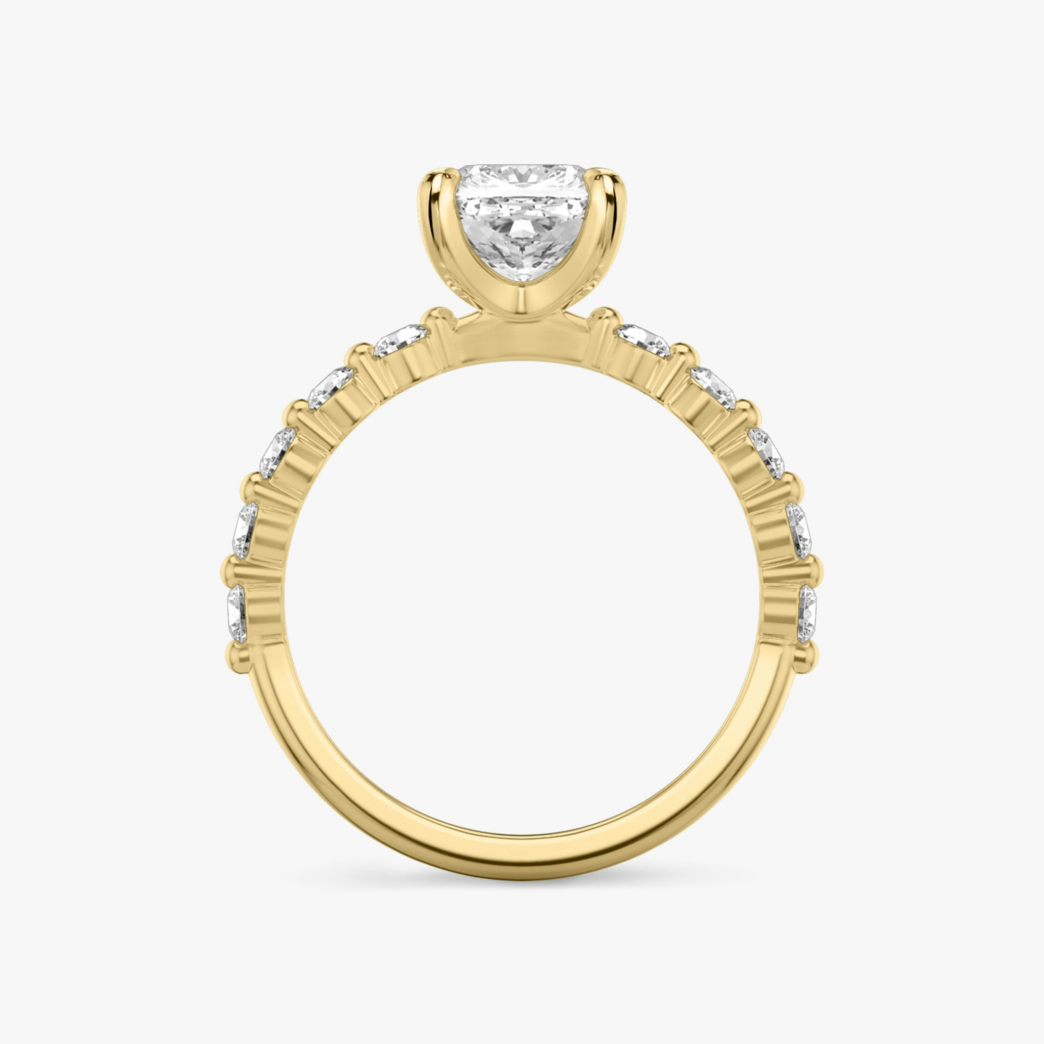 The Single Shared Prong | Cushion | 18k | Yellow Gold | bandAccent: Plain | bandStoneStyle: large | diamondOrientation: vertical | caratWeight: other