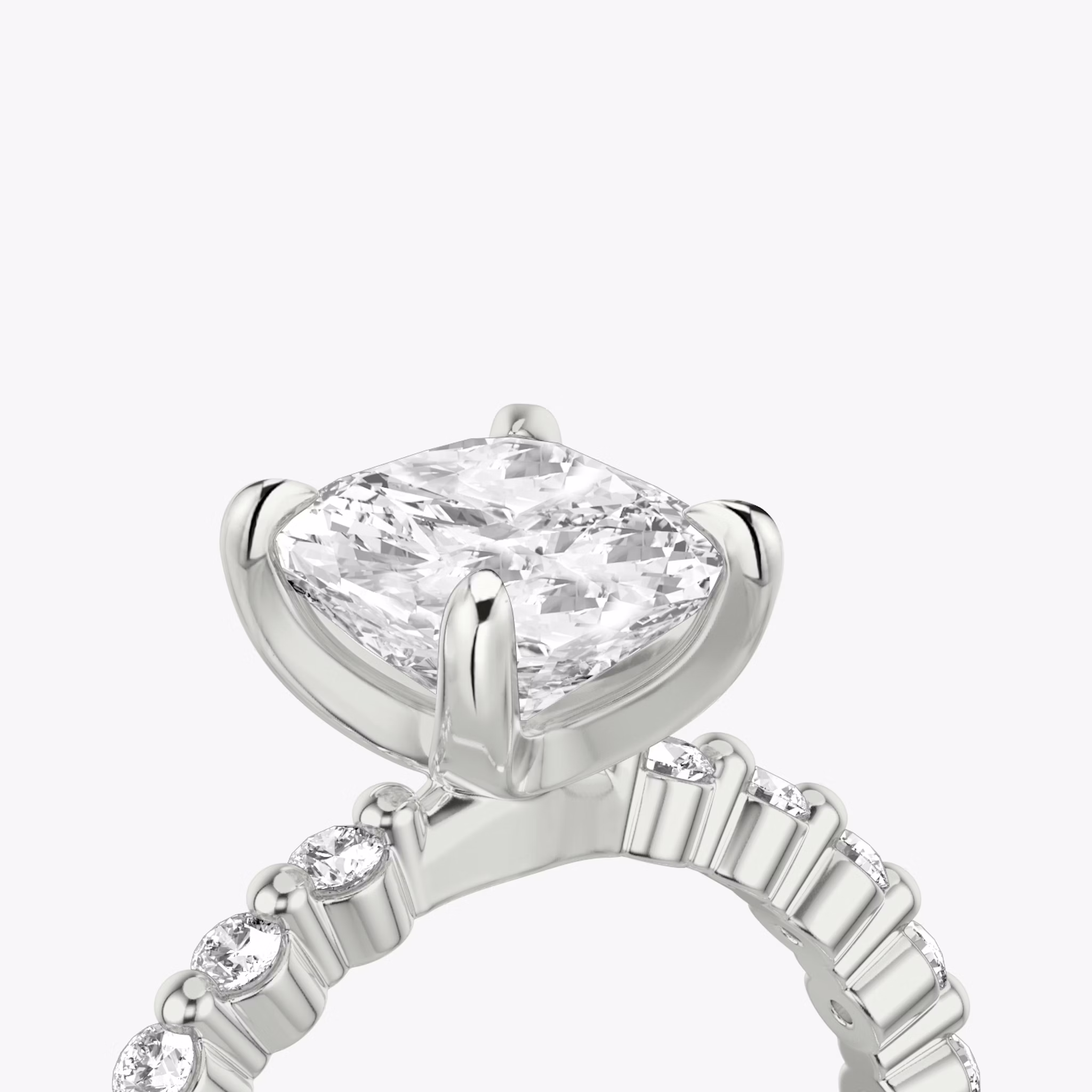 The Single Shared Prong | Cushion | 18k | White Gold | bandAccent: Plain | bandStoneStyle: original | diamondOrientation: vertical | caratWeight: other