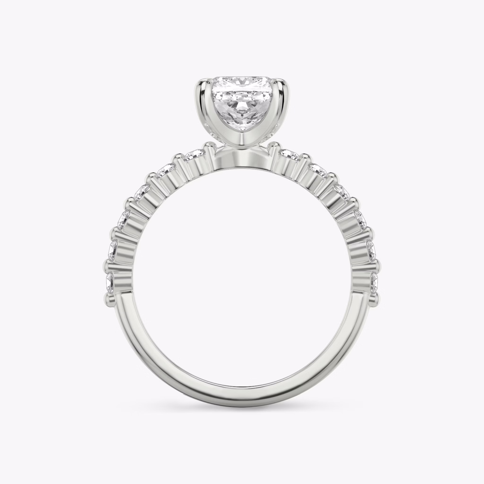 The Single Shared Prong | Cushion | 18k | White Gold | bandAccent: Plain | bandStoneStyle: original | diamondOrientation: vertical | caratWeight: other
