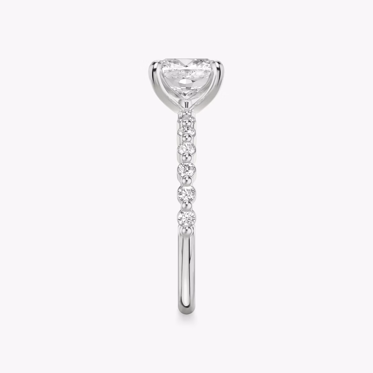 The Single Shared Prong | Cushion | 18k | White Gold | bandAccent: Plain | bandStoneStyle: original | diamondOrientation: vertical | caratWeight: other