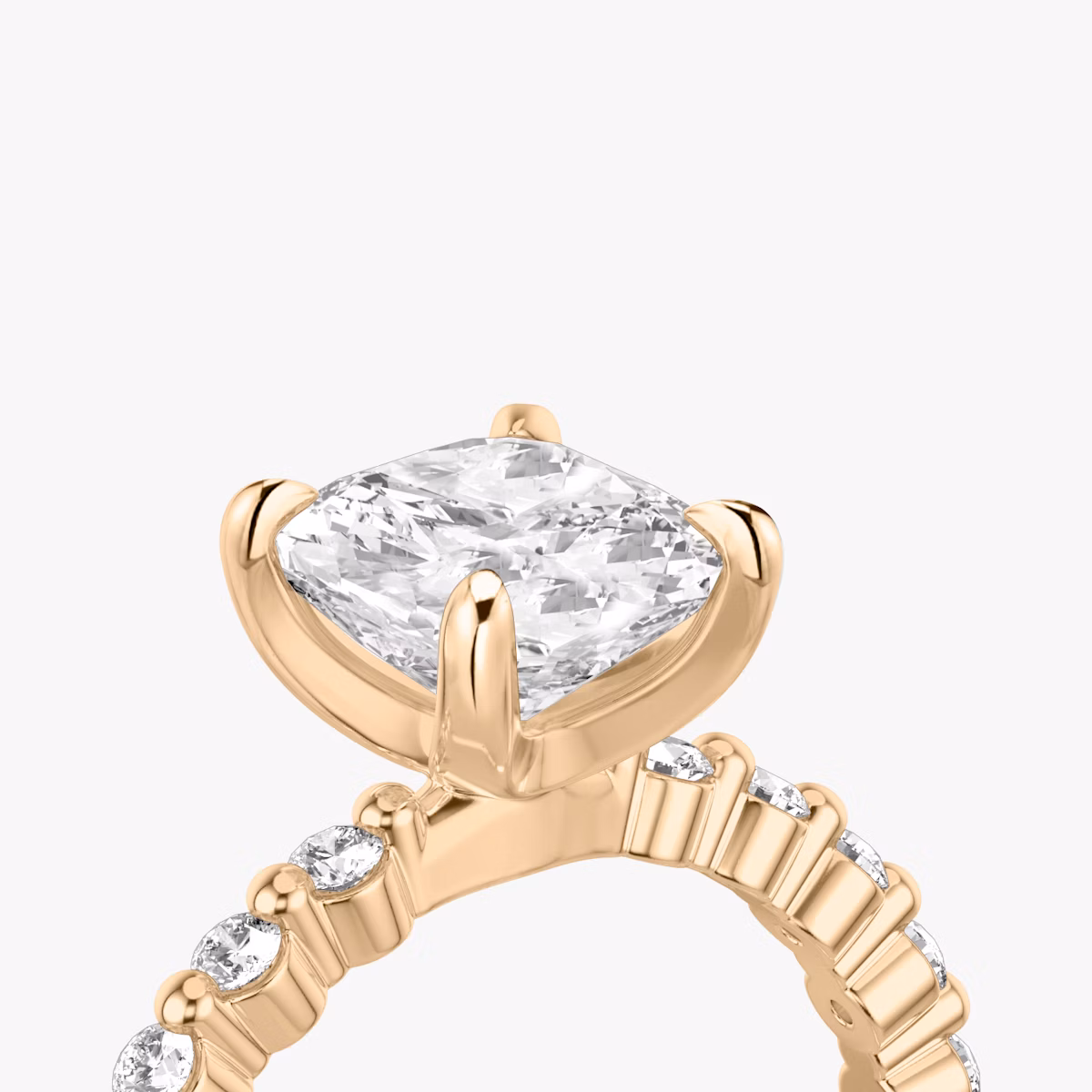 The Single Shared Prong | Cushion | 14k | Rose Gold | bandAccent: Plain | bandStoneStyle: original | diamondOrientation: vertical | caratWeight: other
