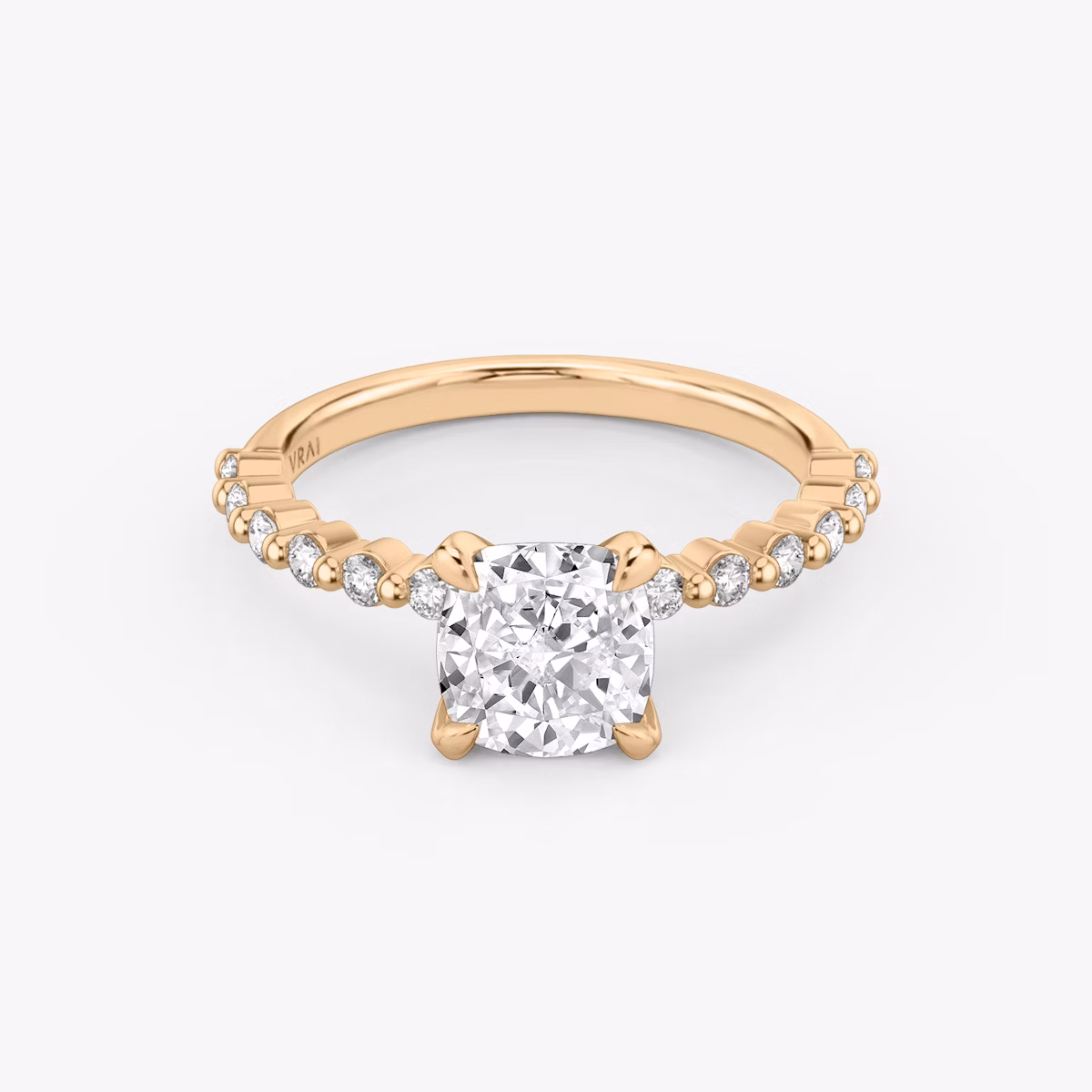 The Single Shared Prong | Cushion | 14k | Rose Gold | bandAccent: Plain | bandStoneStyle: original | diamondOrientation: vertical | caratWeight: other