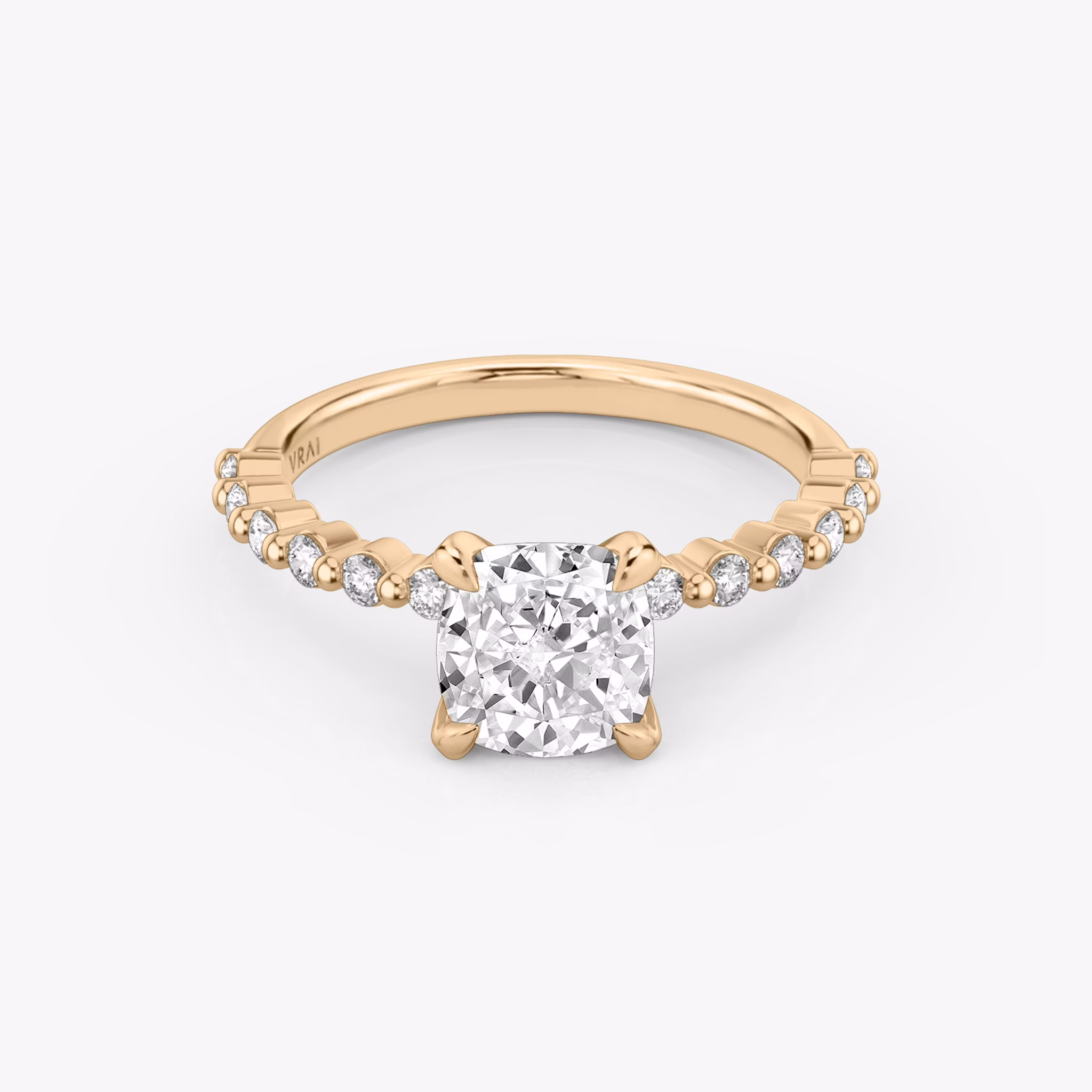 The Single Shared Prong | Cushion | 14k | Rose Gold | bandAccent: Plain | bandStoneStyle: original | diamondOrientation: vertical | caratWeight: other