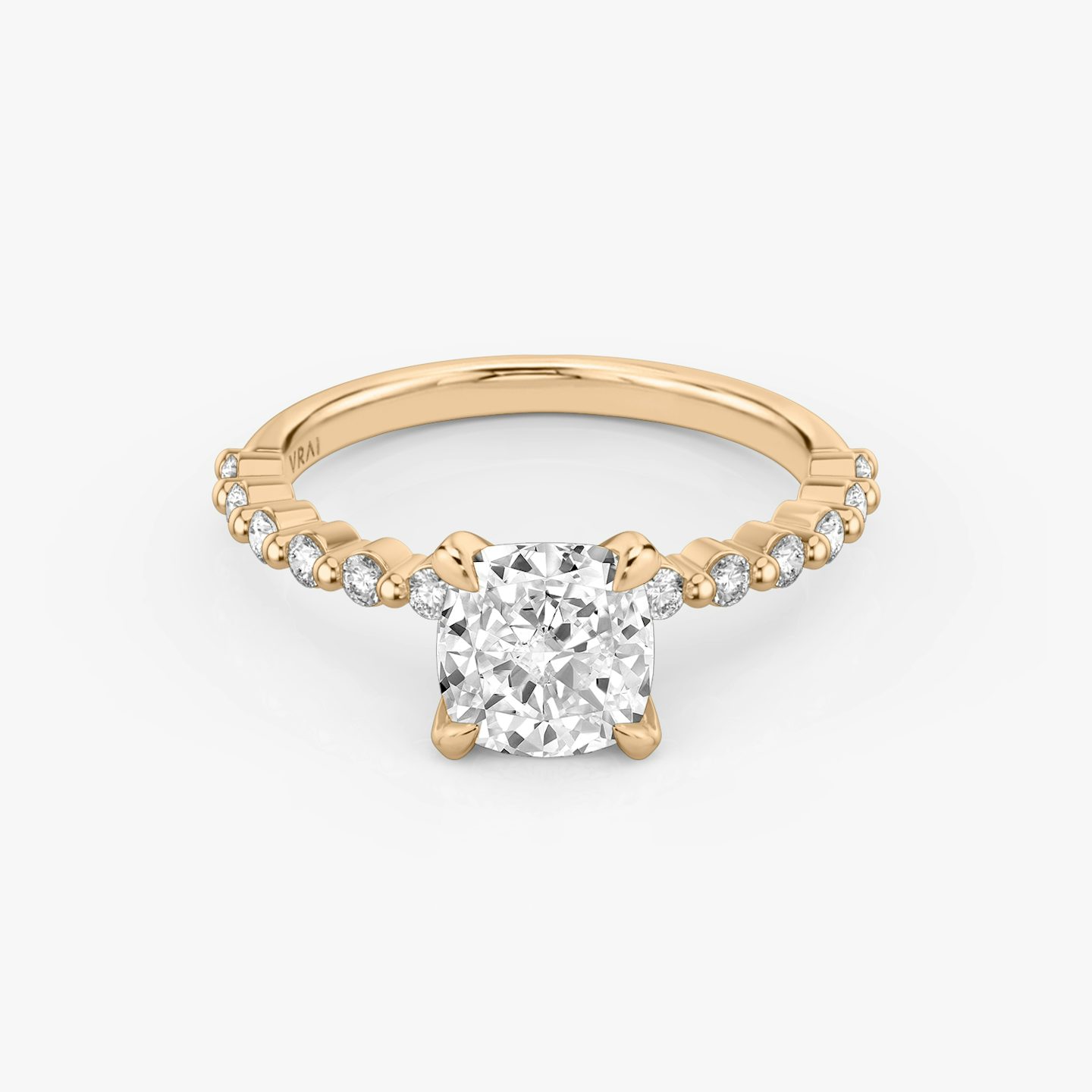 The Single Shared Prong | Cushion | 14k | Rose Gold | bandAccent: Plain | bandStoneStyle: original | diamondOrientation: vertical | caratWeight: other