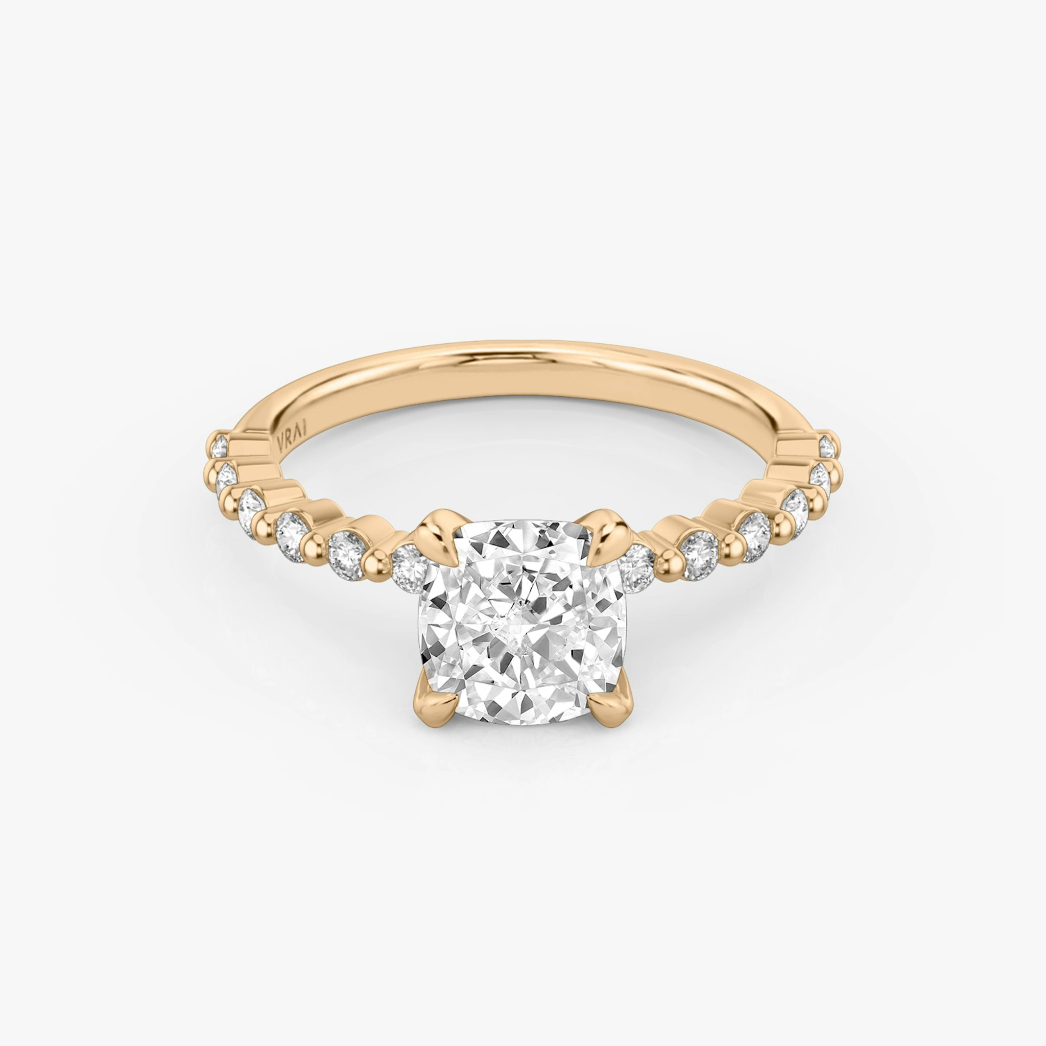 The Single Shared Prong | Cushion | 14k | Rose Gold | bandAccent: Plain | bandStoneStyle: original | diamondOrientation: vertical | caratWeight: other