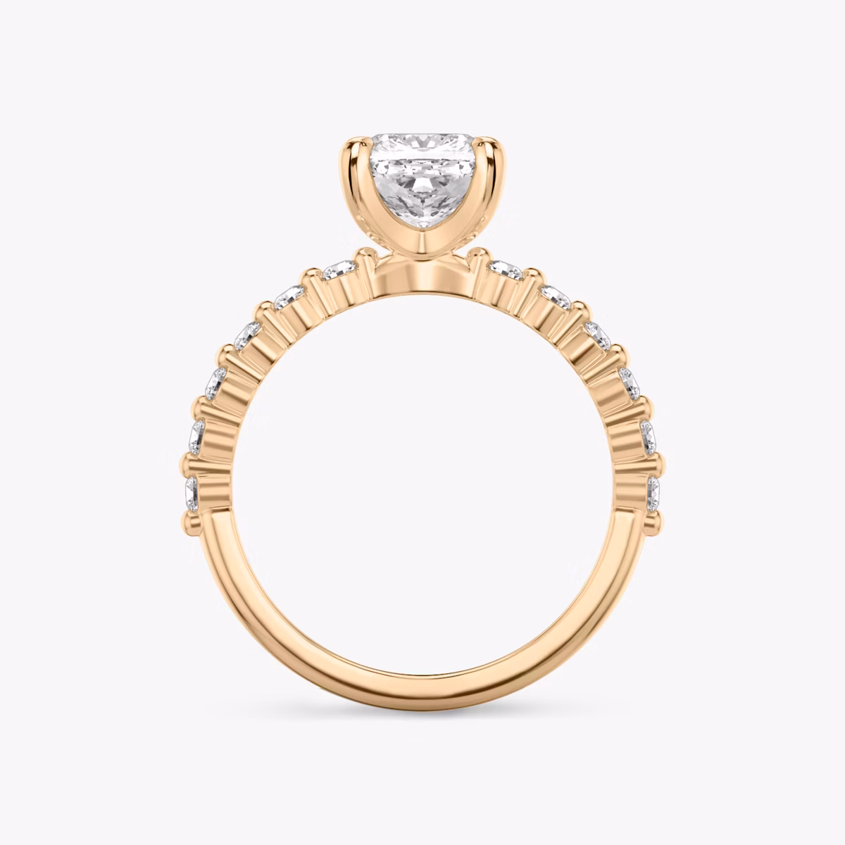 The Single Shared Prong | Cushion | 14k | Rose Gold | bandAccent: Plain | bandStoneStyle: original | diamondOrientation: vertical | caratWeight: other