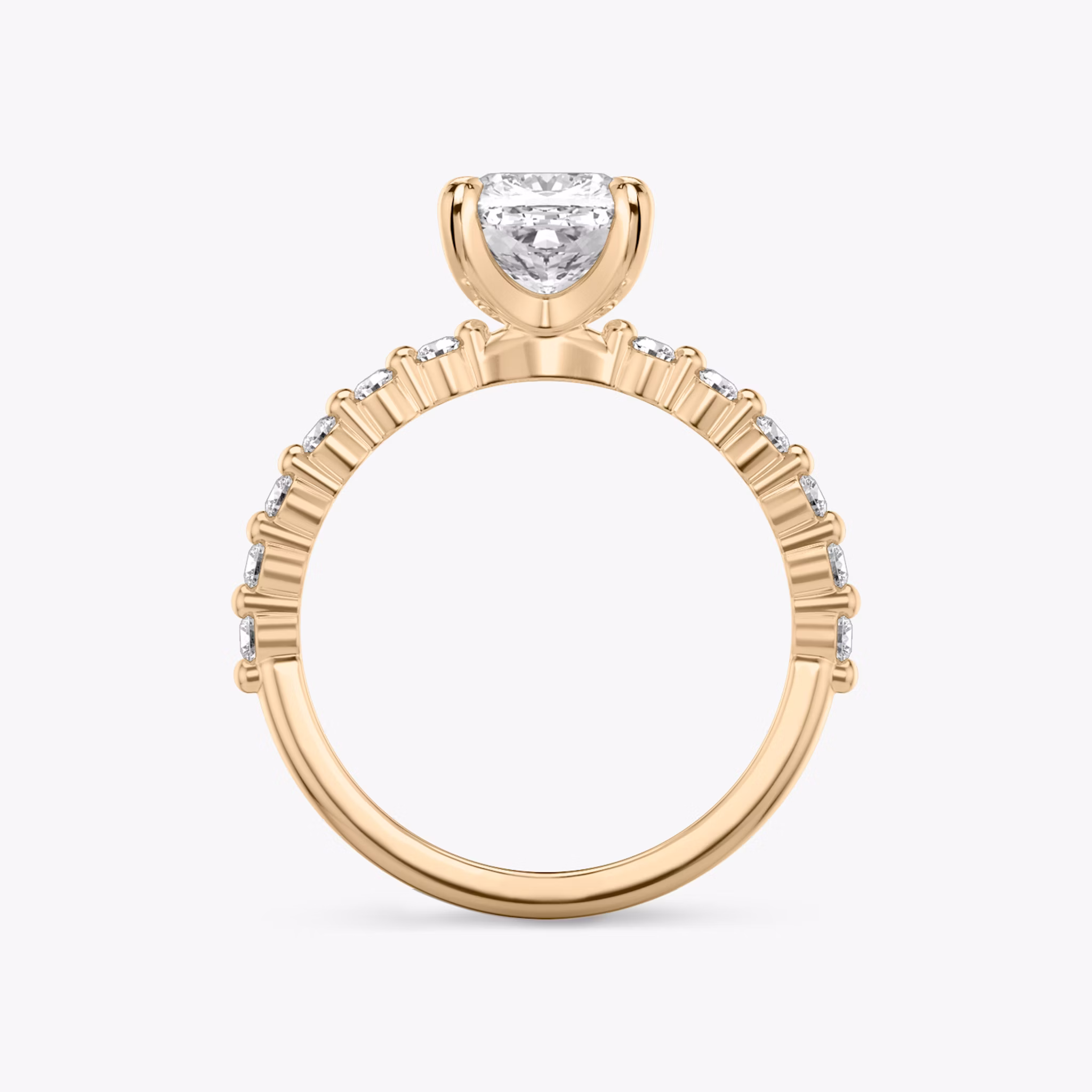 The Single Shared Prong | Cushion | 14k | Rose Gold | bandAccent: Plain | bandStoneStyle: original | diamondOrientation: vertical | caratWeight: other