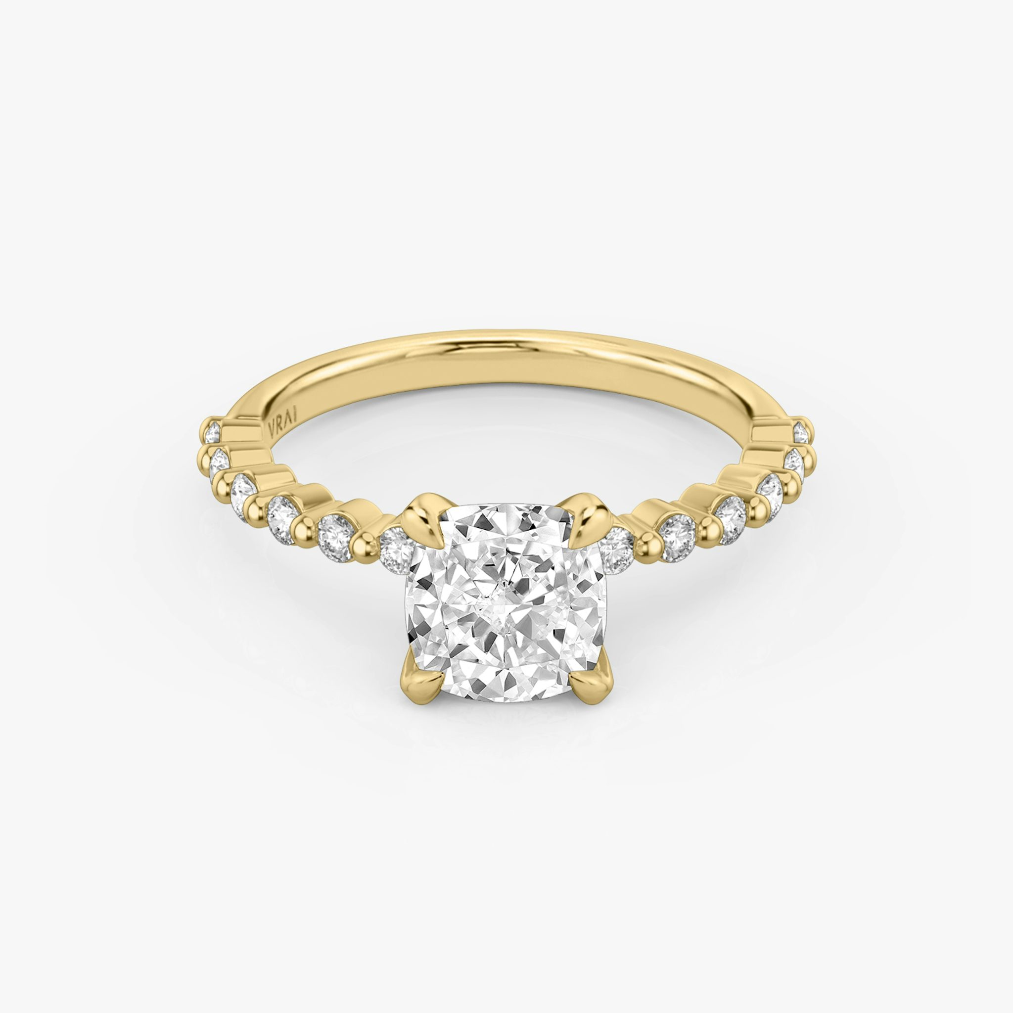The Single Shared Prong | Cushion | 18k | Yellow Gold | bandAccent: Plain | bandStoneStyle: original | diamondOrientation: vertical | caratWeight: other