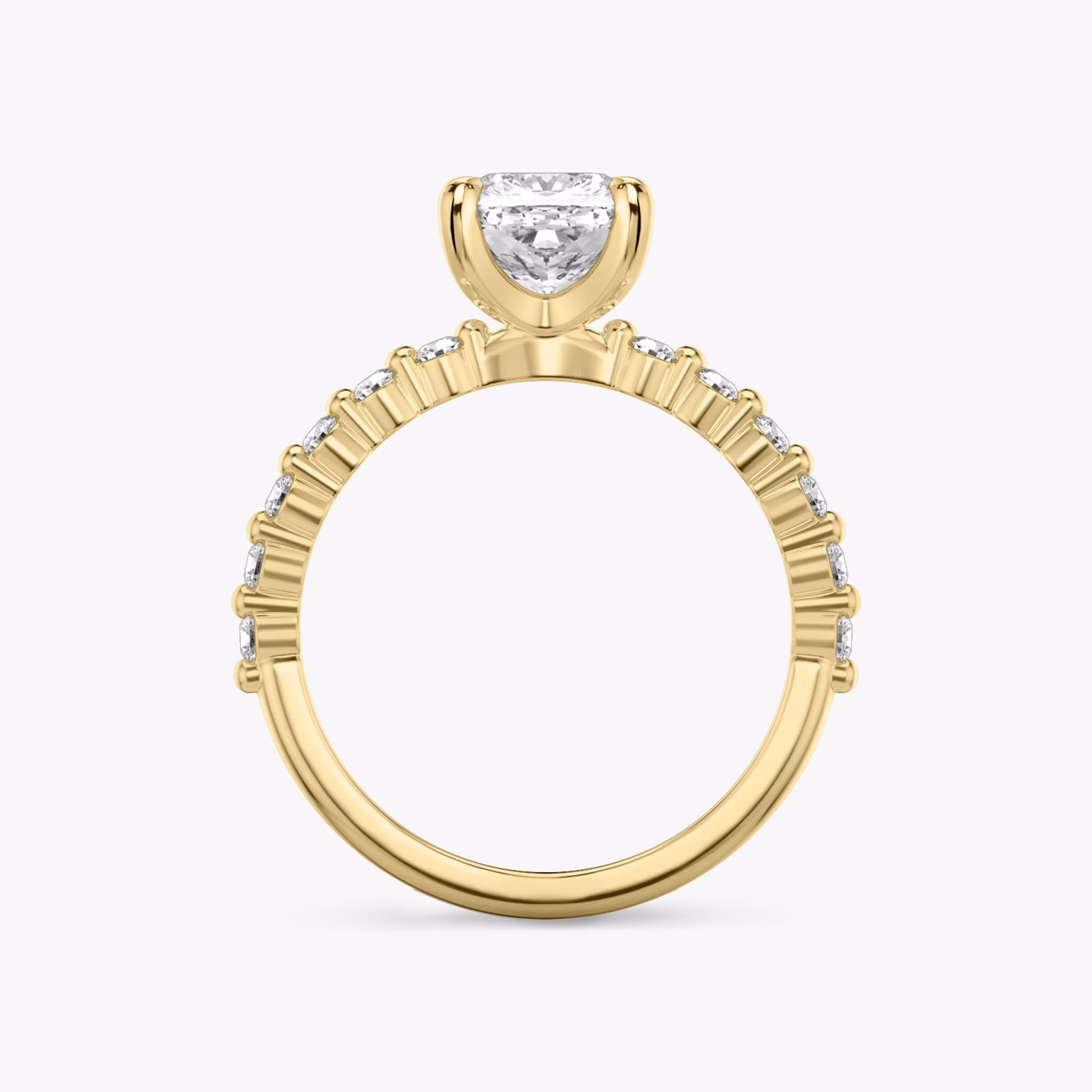 The Single Shared Prong | Cushion | 18k | Yellow Gold | bandAccent: Plain | bandStoneStyle: original | diamondOrientation: vertical | caratWeight: other