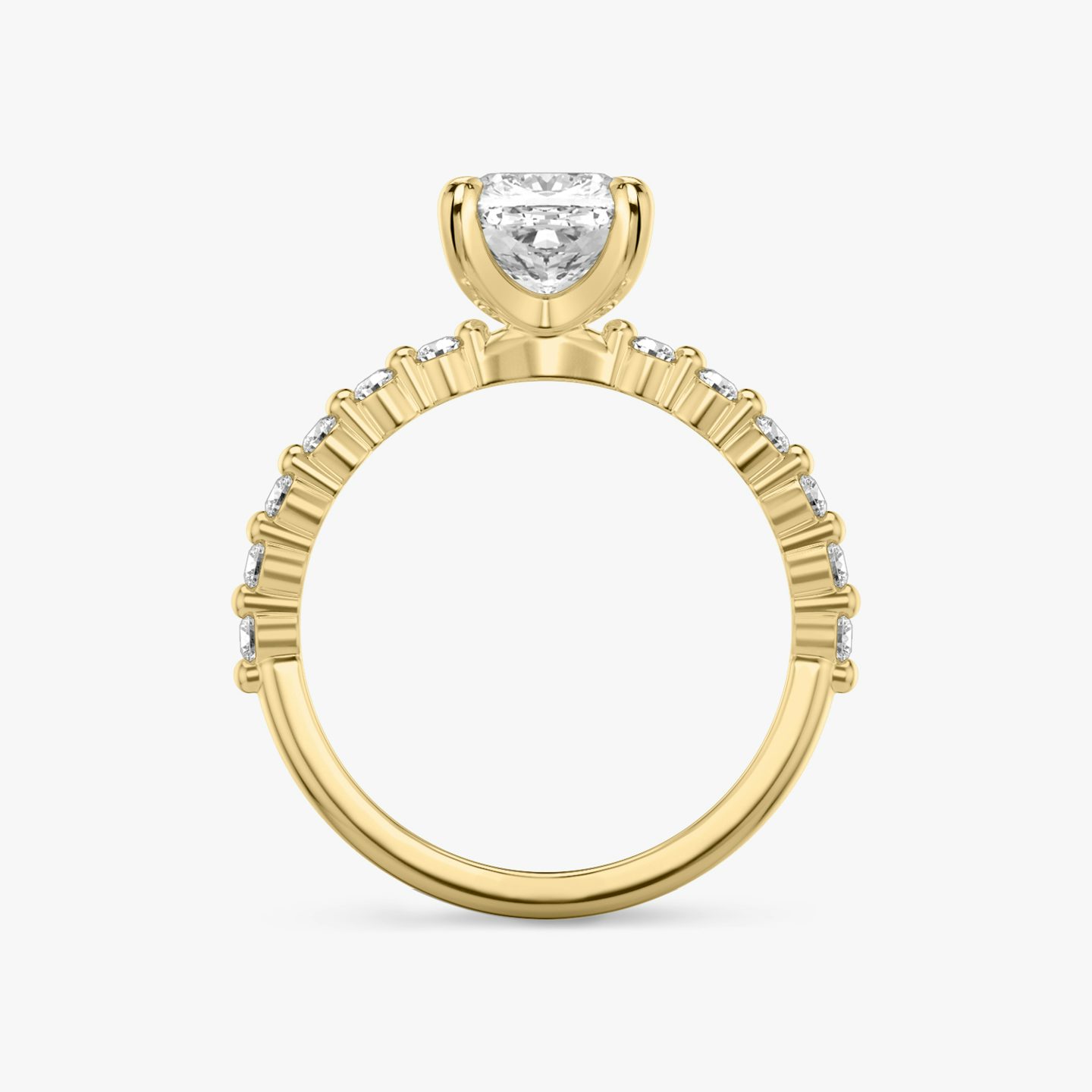 Bague de fiançailles Single Shared Prong | Coussin | 18k | Or jaune | bandAccent: Simple | bandStoneStyle: original | diamondOrientation: vertical | caratWeight: other