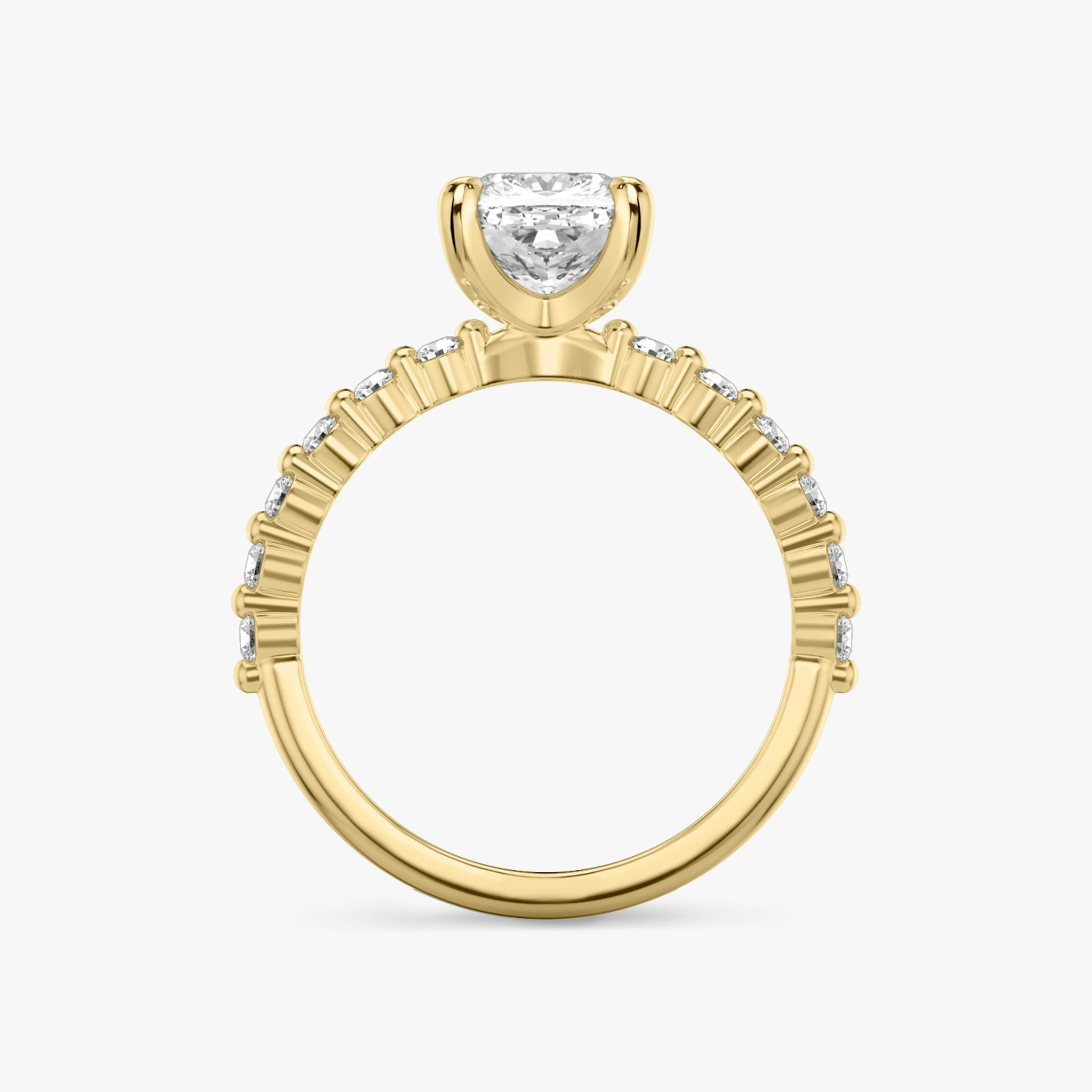 The Single Shared Prong | Cushion | 18k | Yellow Gold | bandAccent: Plain | bandStoneStyle: original | diamondOrientation: vertical | caratWeight: other